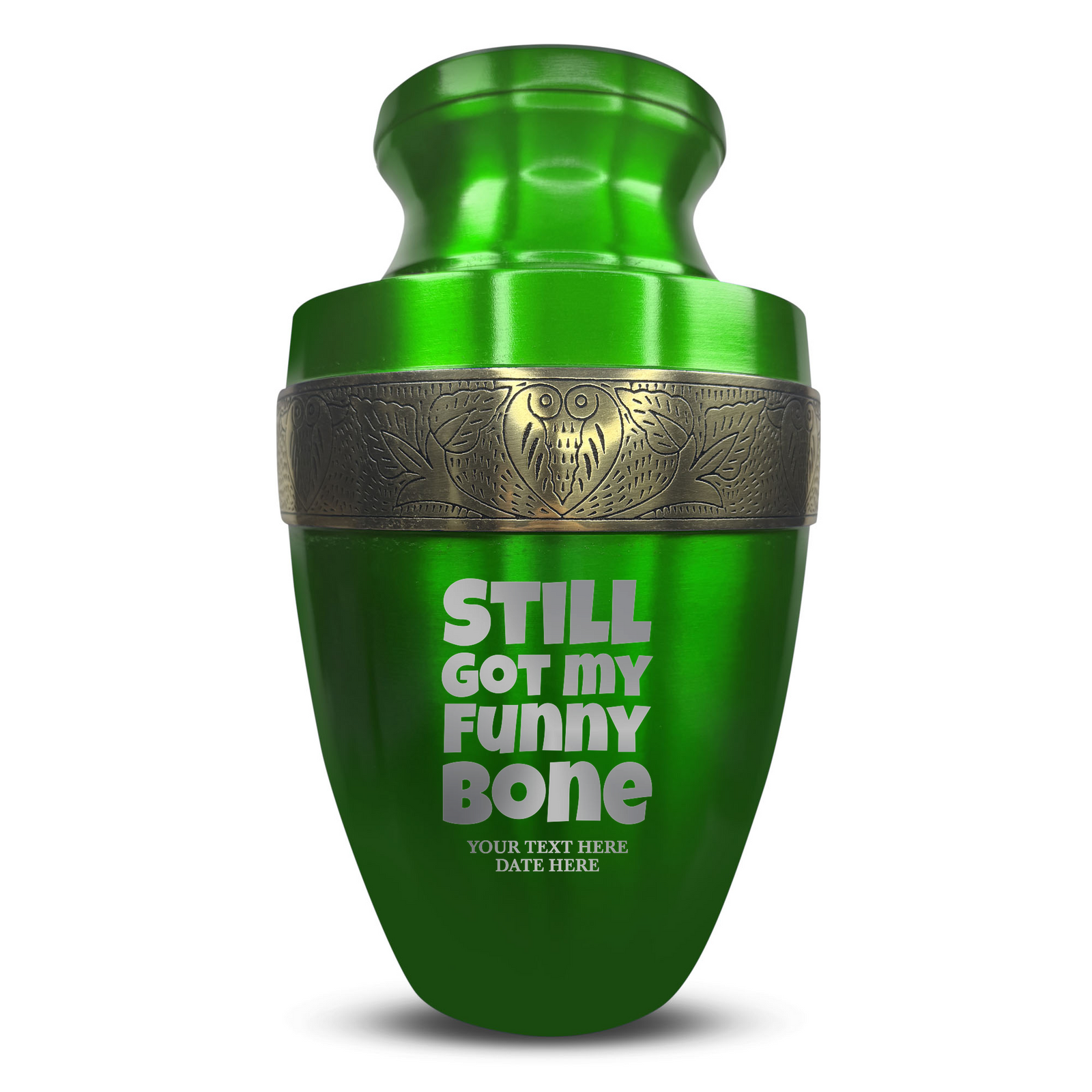 Custom Aluminum Human Urn - Simple Humor Design - Elite Collection with Gold Inlay - 200 Cubic Inch
