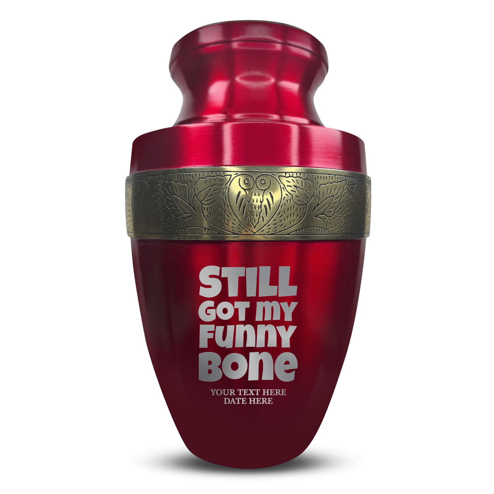 Custom Aluminum Human Urn - Simple Humor Design - Elite Collection with Gold Inlay - 200 Cubic Inch