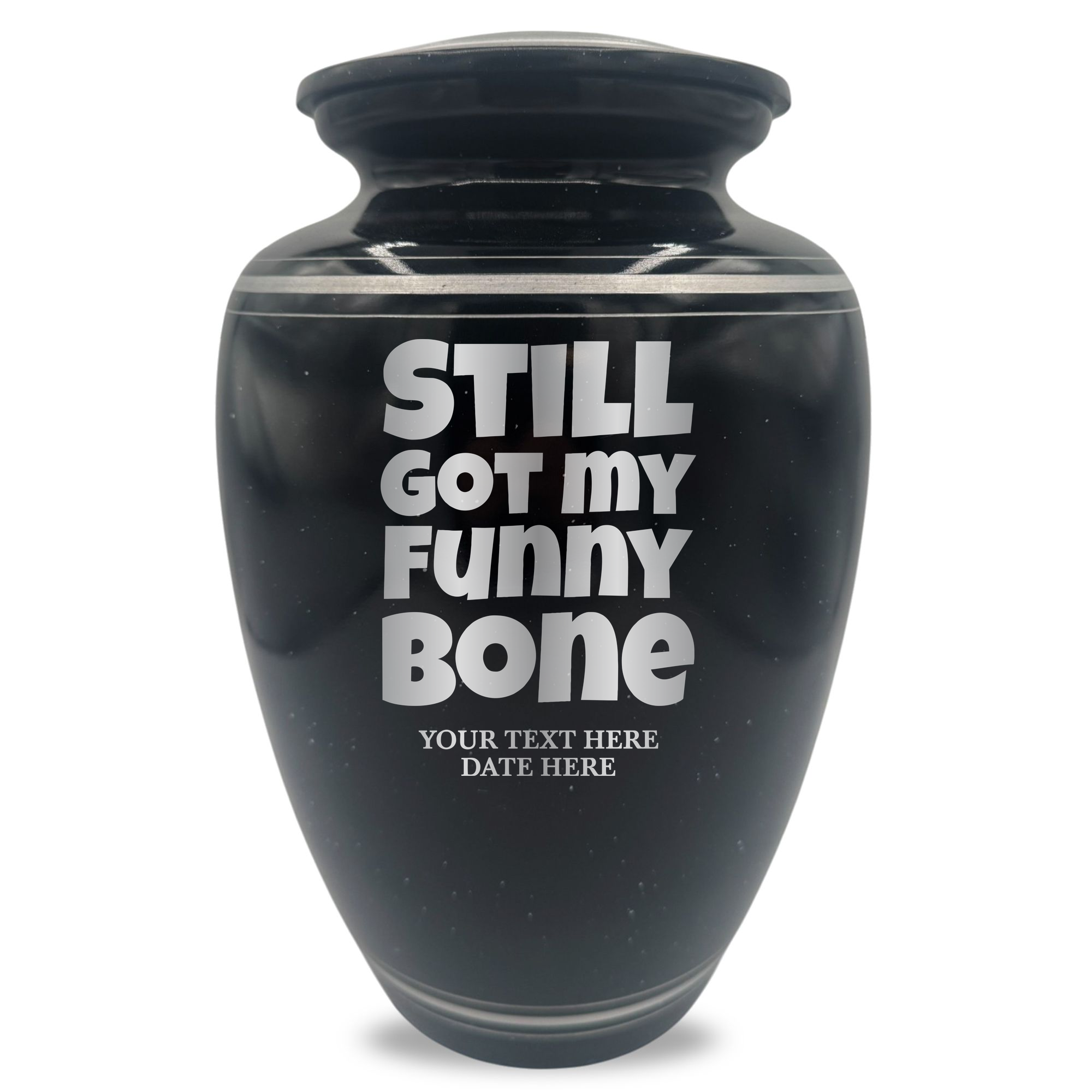 Extra Large Human Cremation Urn - 350 Cubic Inch - Black Spotted Finish with Silver Rim | Funny Memorial