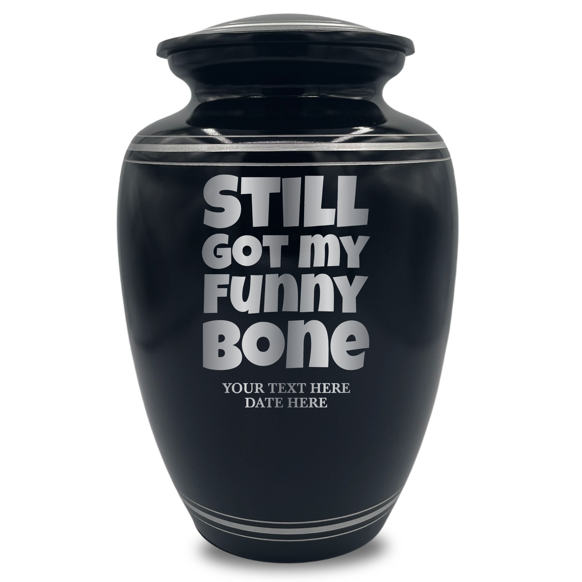 Human Cremation Urn - 350 Cubic Inch Capacity - Black with Silver Rim | Funny Memorial