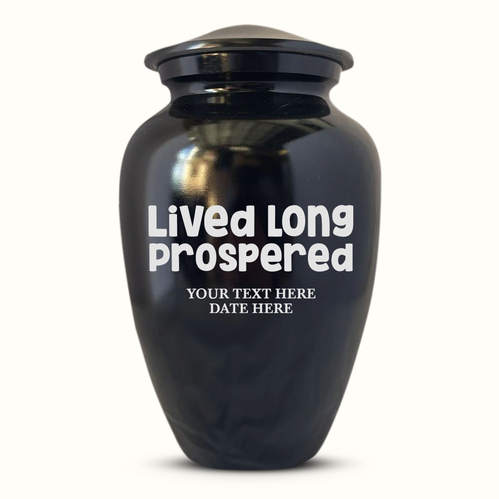 Polished Black Aluminum Human Cremation Urn - 200 Cubic Inch | Funny Pop Culture