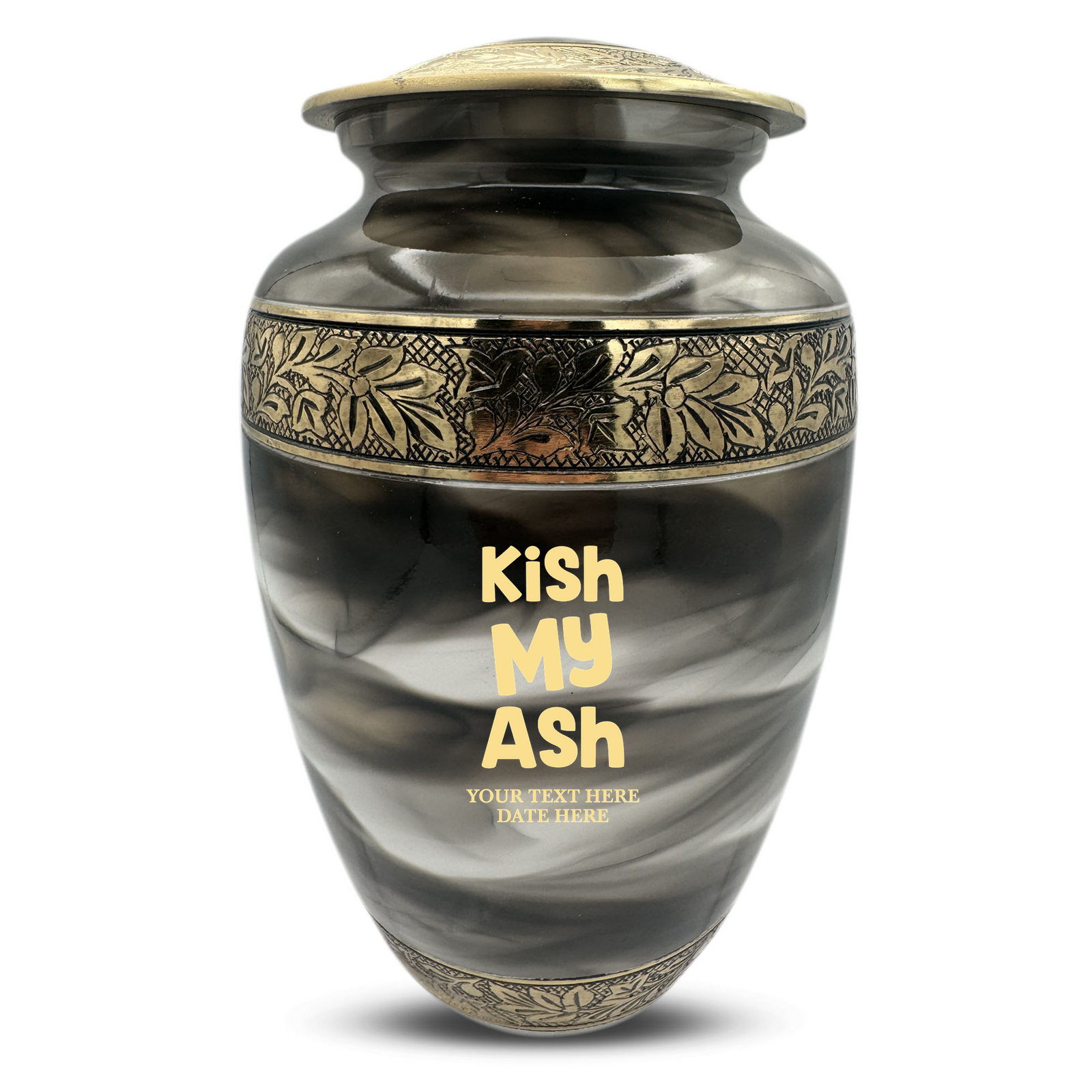 Custom Aluminum Human Urns - Suzesta Pearl White Memorial Urn - Dark Humor Design - 200 Cubic Inch