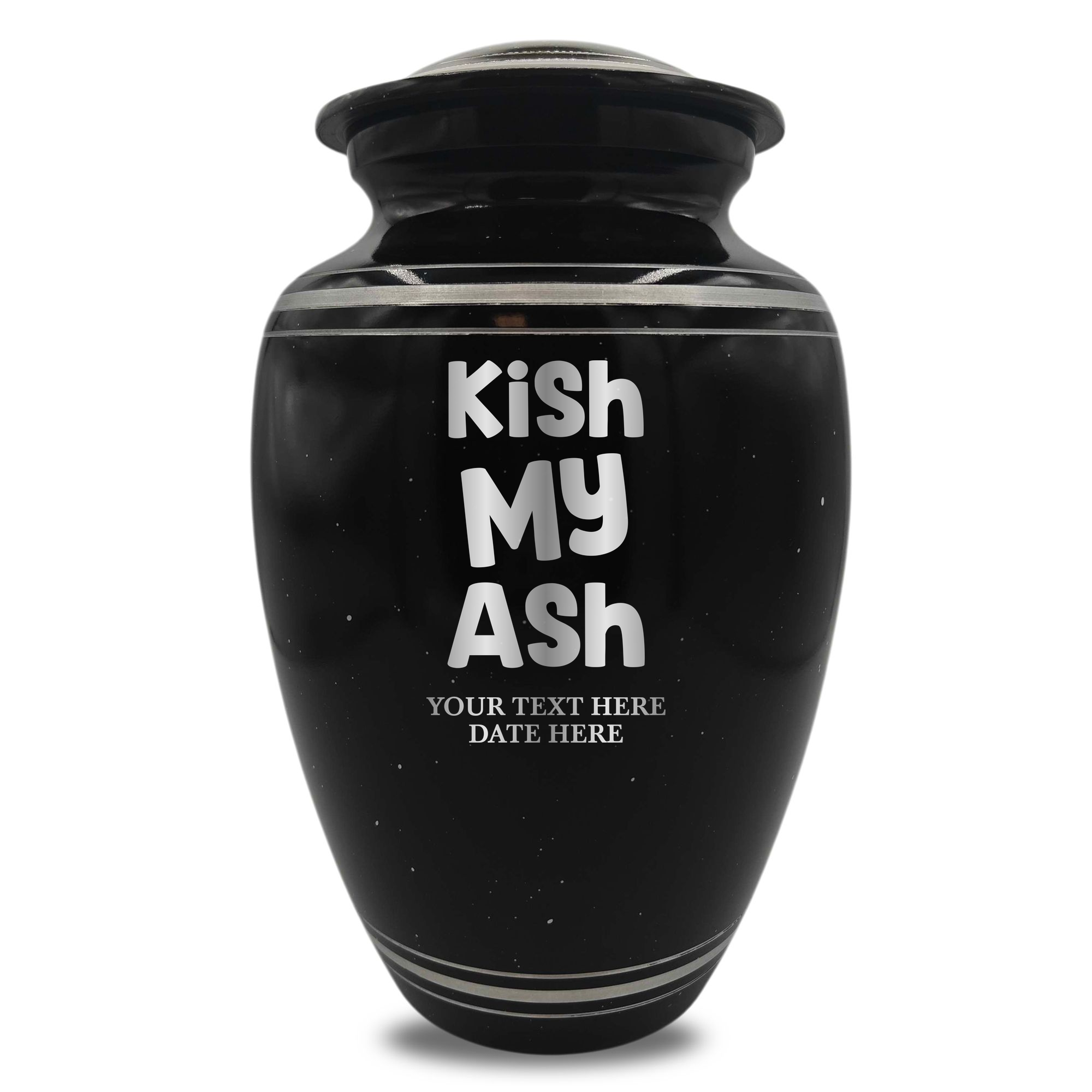 Spotted Black Aluminum with Silver Rim Human Cremation Urn - 200 Cubic Inch | Afterlife Humor