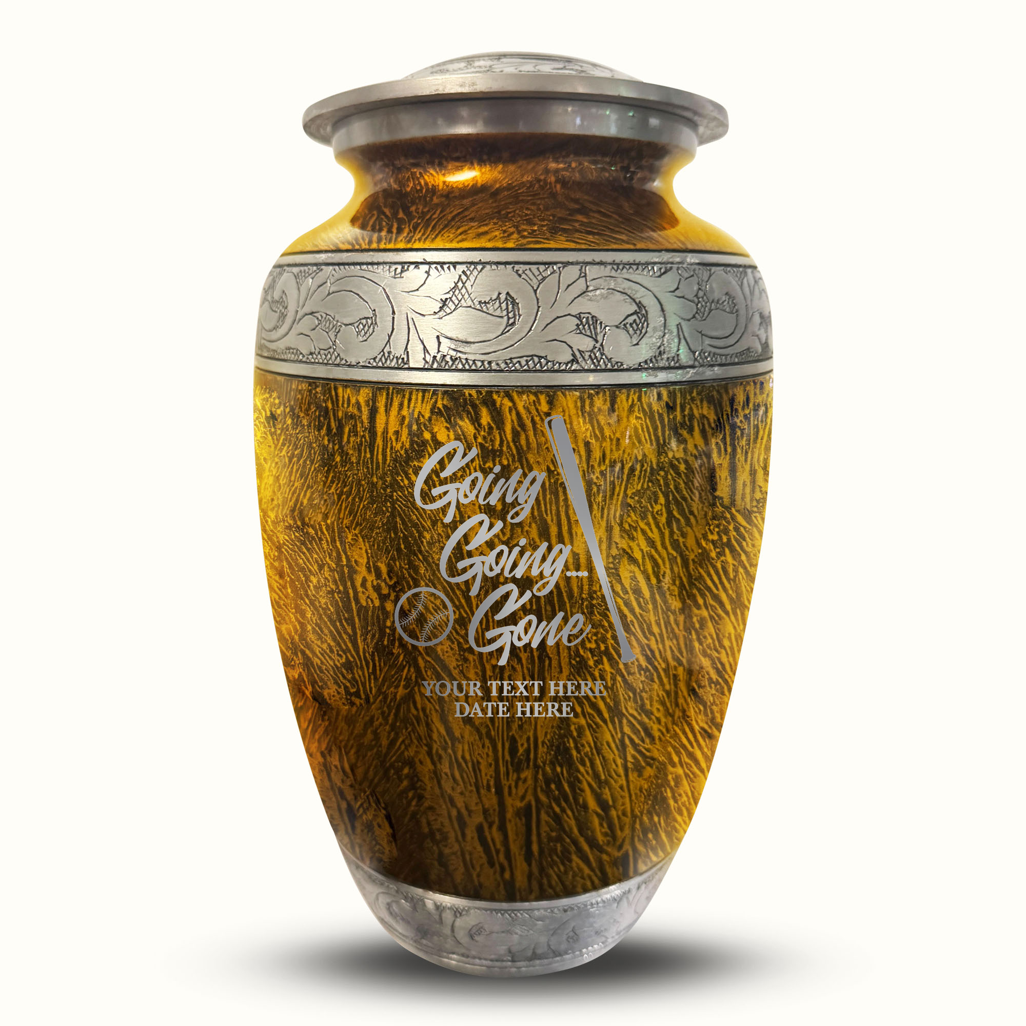 Custom Large Cremation Urn for Human Ashes - Elevate Collection - Funny Baseball Design - Distressed Finish - 200 Cubic Inch