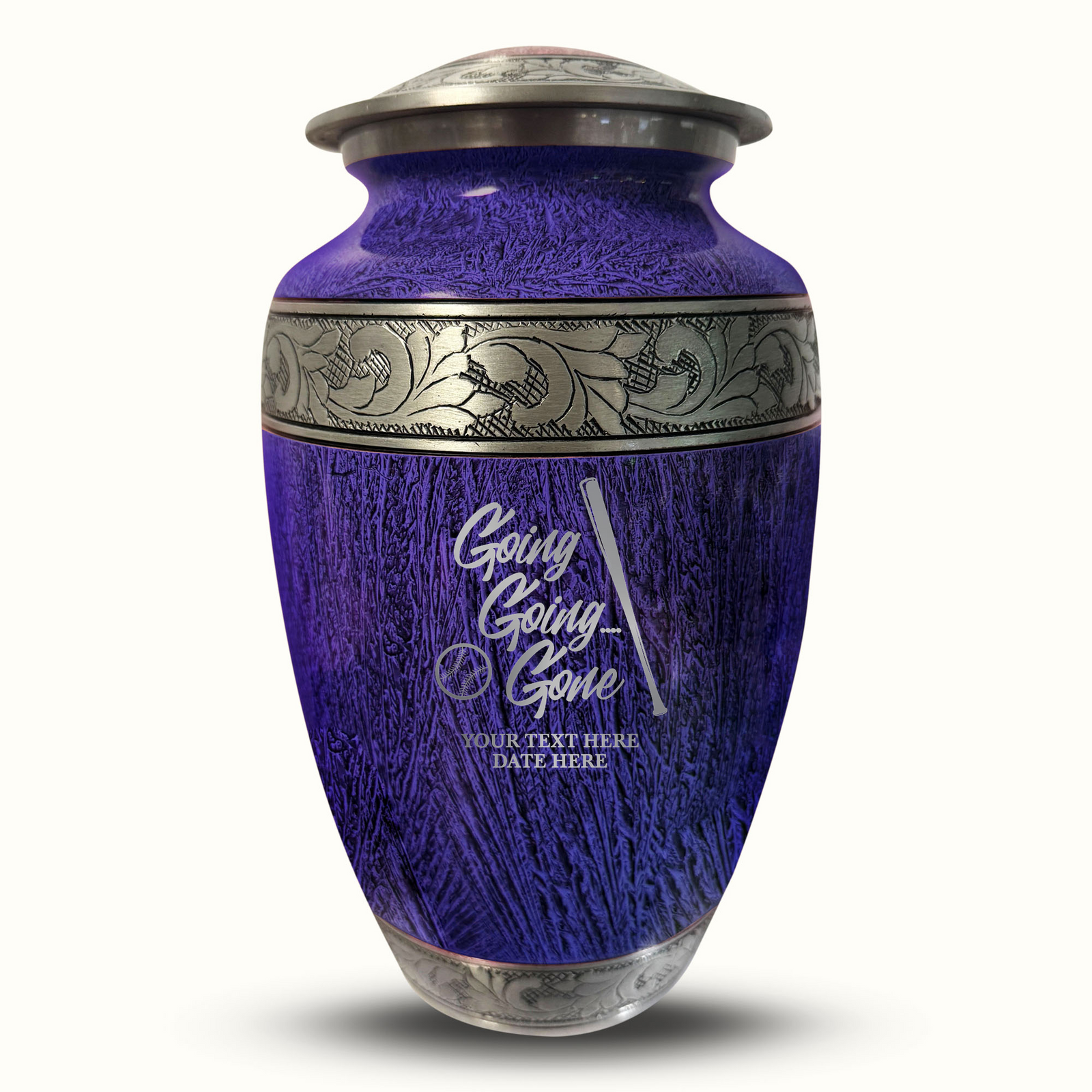 Custom Aluminum Human Urn - Elevate Collection - Funny Baseball Design - Distressed Finish - 200 Cubic Inch