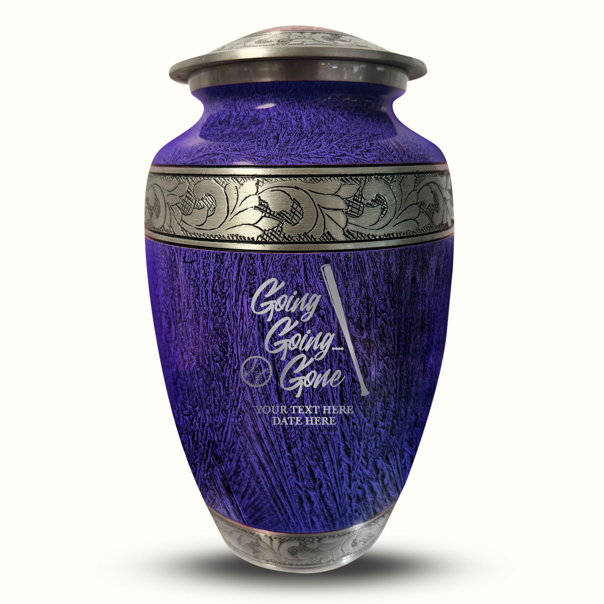 Custom Large Cremation Urn for Human Ashes - Elevate Collection - Funny Baseball Design - Distressed Finish - 200 Cubic Inch
