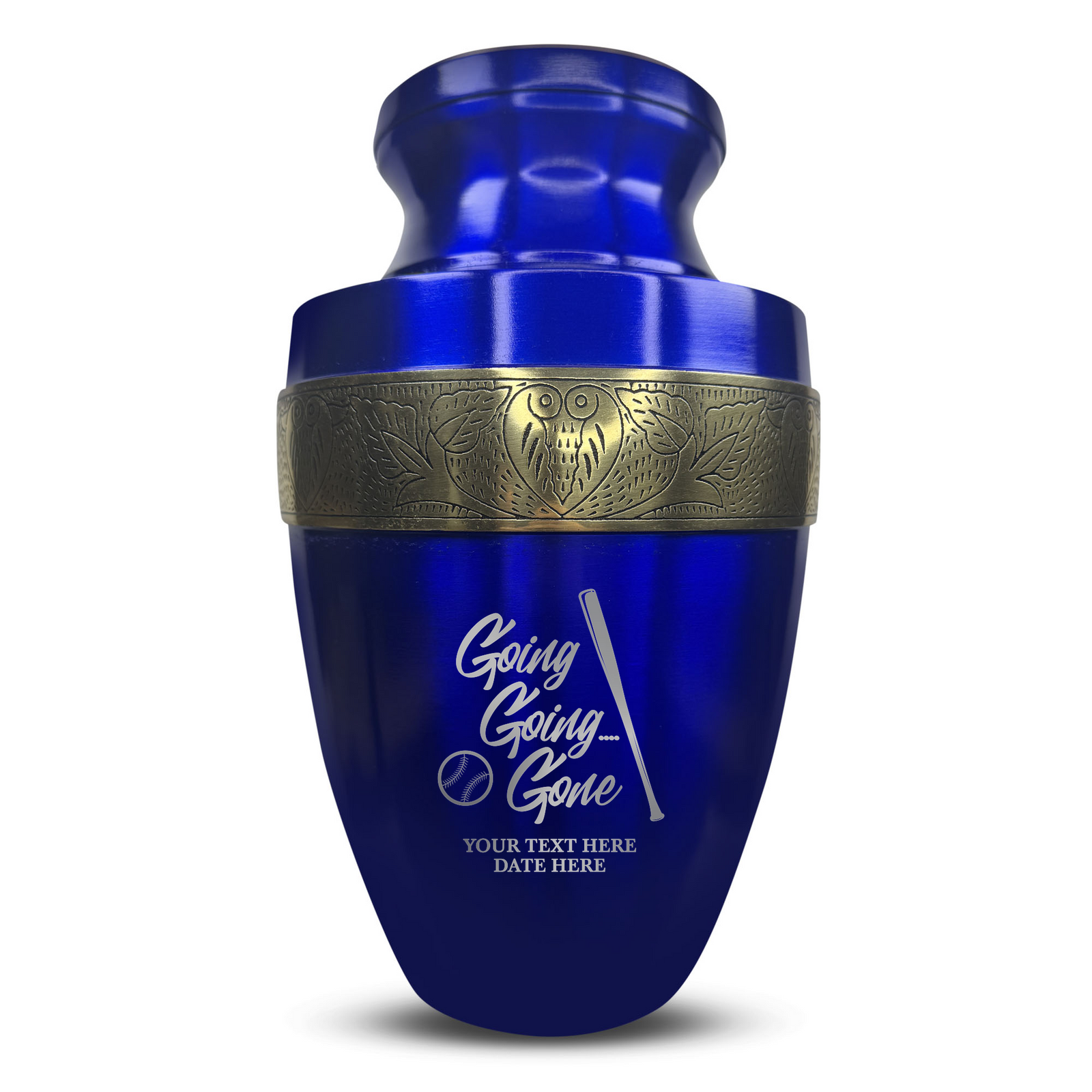 Custom Aluminum Human Urn - Funny Baseball Design - Elite Collection with Gold Inlay - 200 Cubic Inch