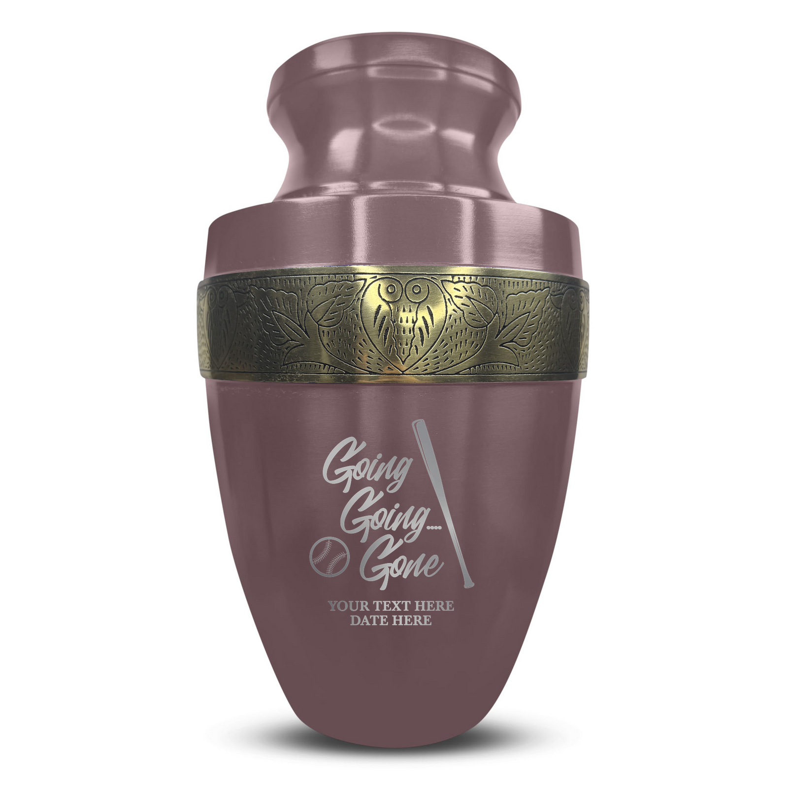Custom Aluminum Human Urn - Funny Baseball Design - Elite Collection with Gold Inlay - 200 Cubic Inch