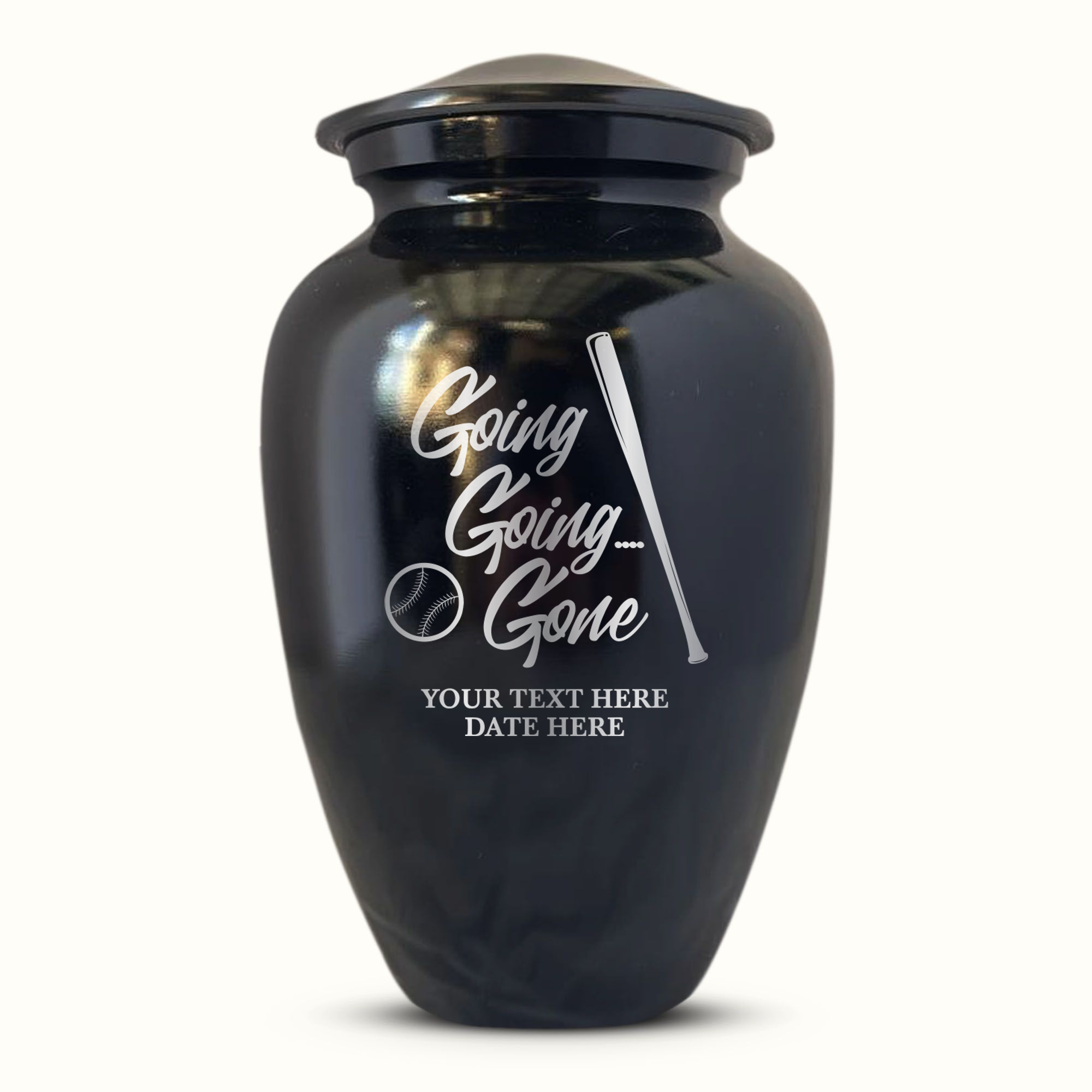Polished Black Aluminum Human Cremation Urn - 200 Cubic Inch | Funny Baseball Memorial