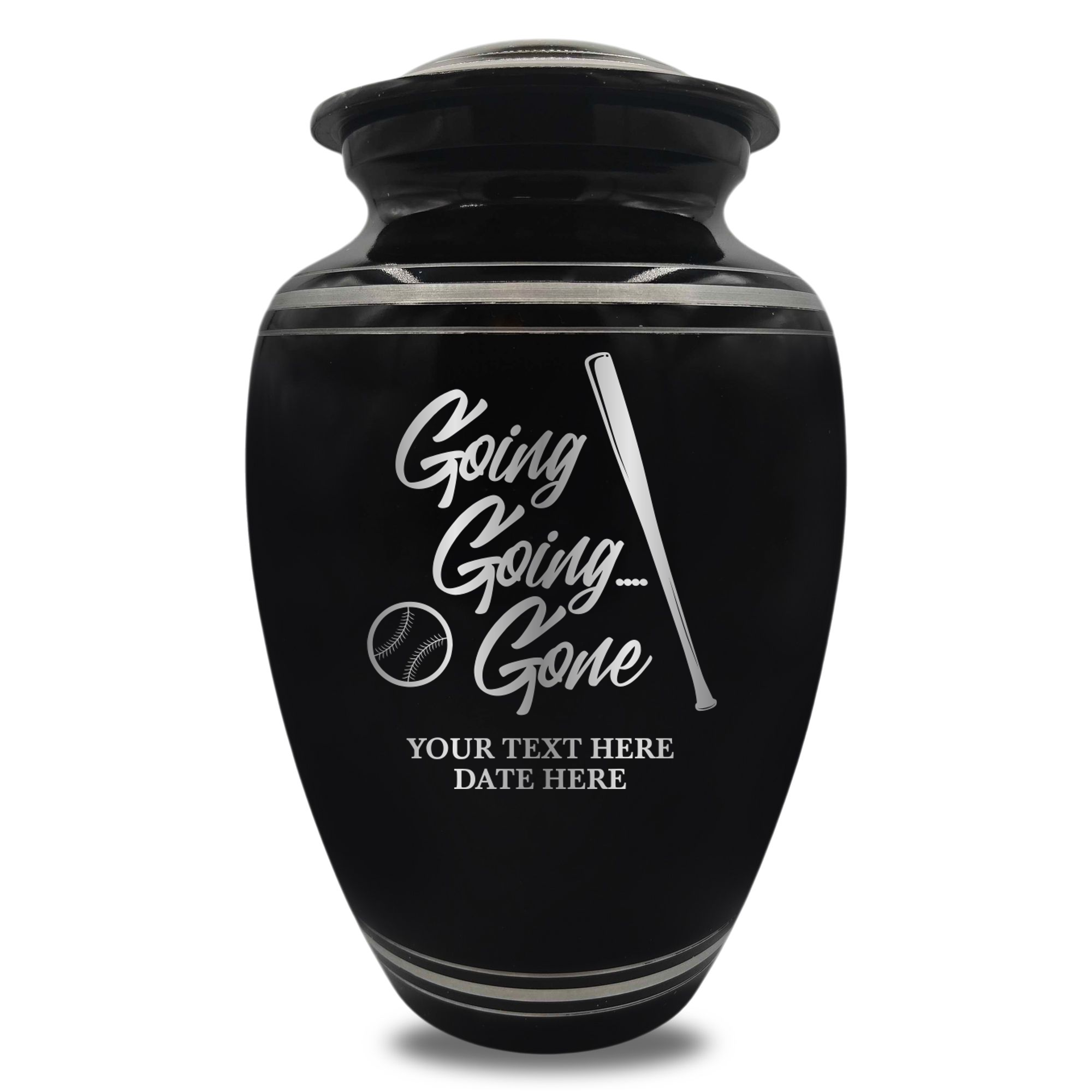 Polished Aluminum with Silver Rim Human Cremation Urn - 200 Cubic Inch | Funny Baseball Memorial