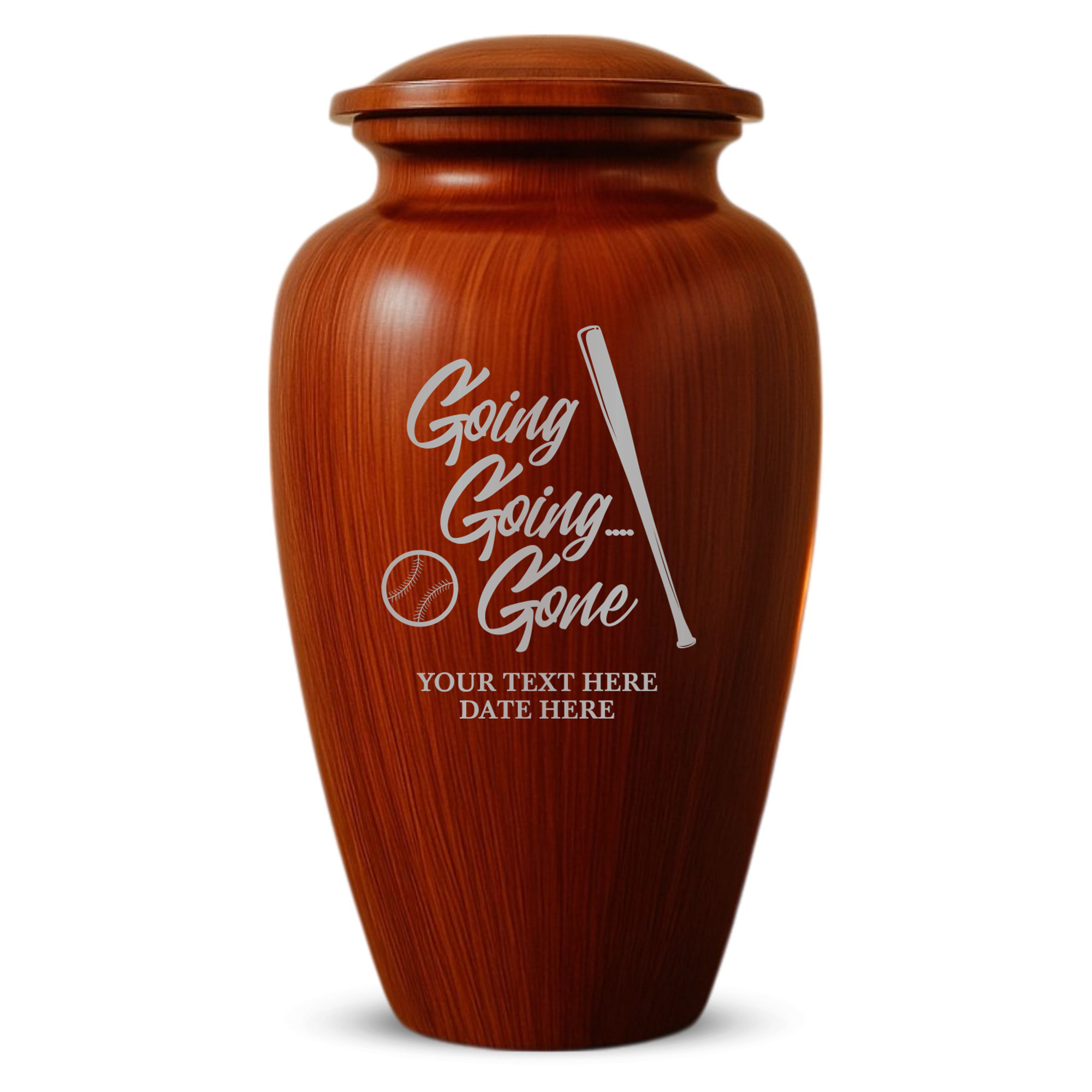 Human Cremation Urn - 200 Cubic Inch - Ingrained Wood Style Finish | Funny Baseball