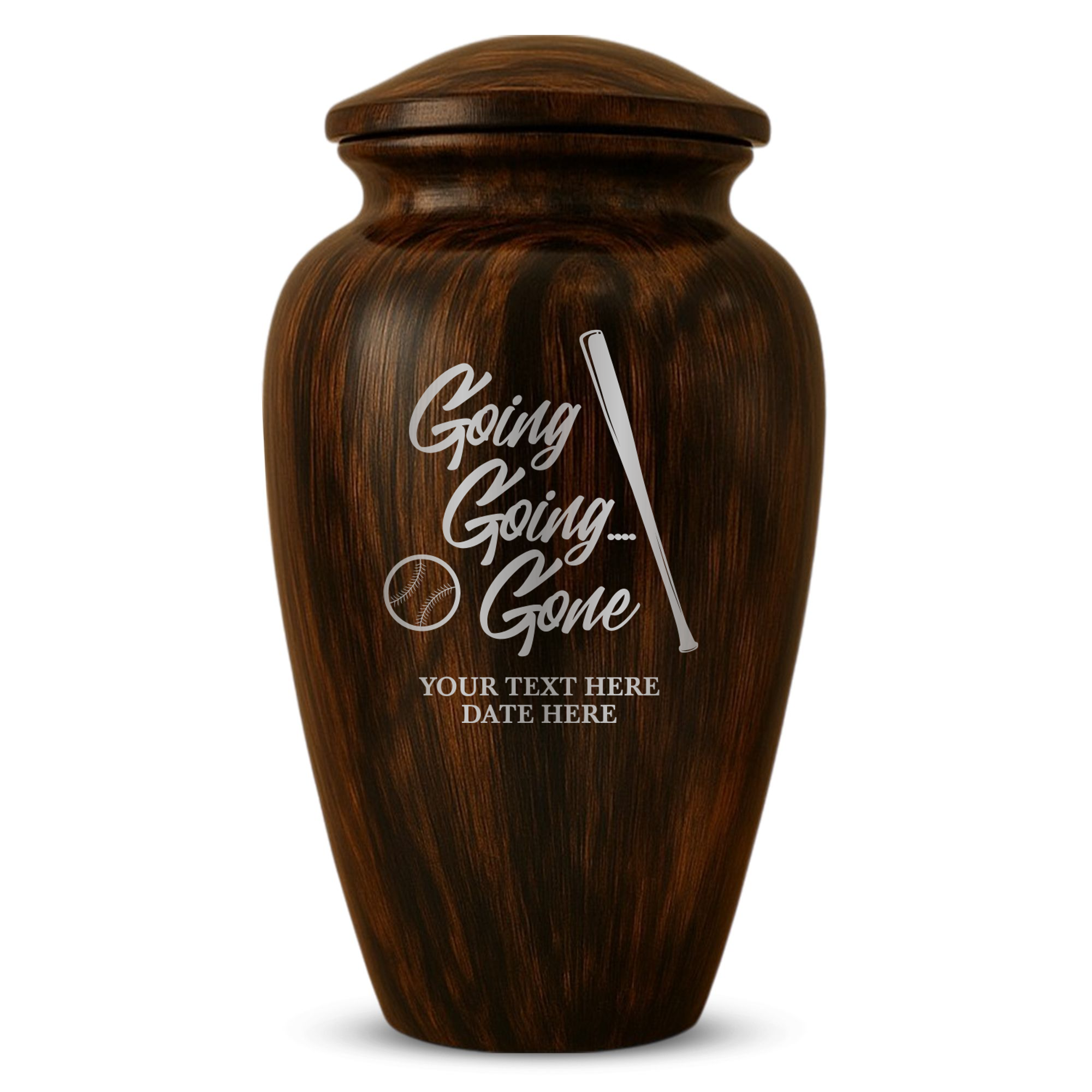 Human Cremation Urn - 200 Cubic Inch - Ingrained Wood Style Finish | Funny Baseball