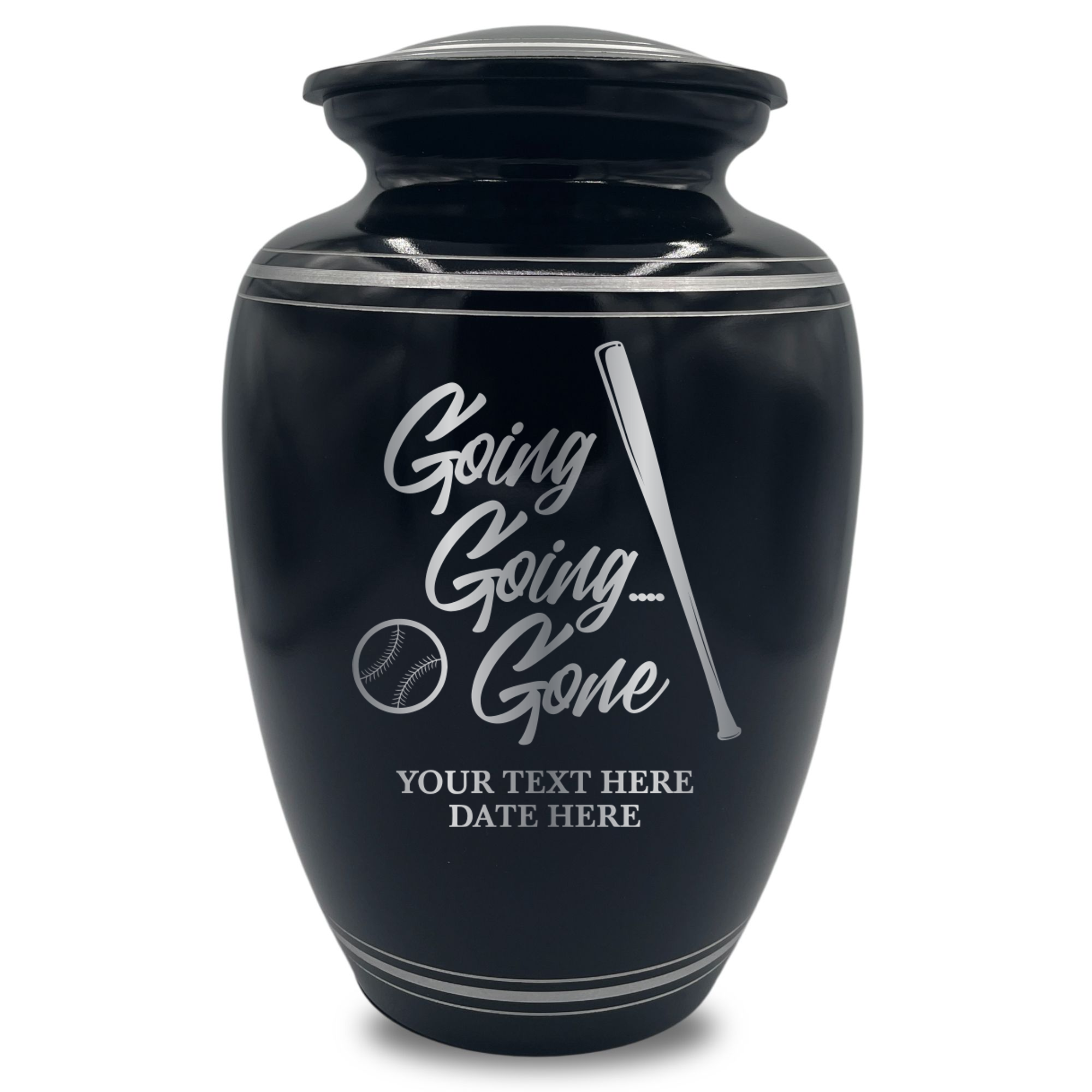 Human Cremation Urn - 350 Cubic Inch Capacity - Black with Silver Rim | Funny Baseball Memorial