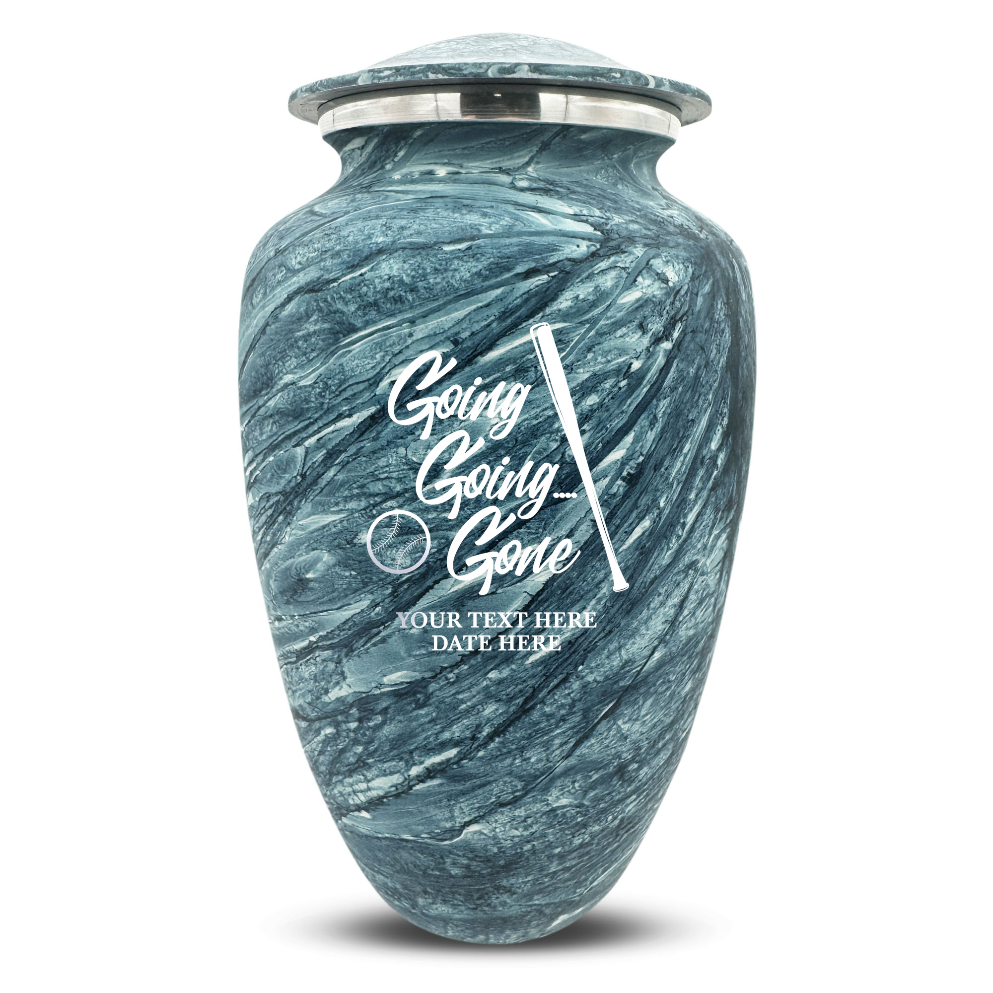 Custom Large Cremation Urn for Human Ashes - Soft Whisper Collection - Funny Baseball Design - Distressed Finish - 200 Cubic Inch