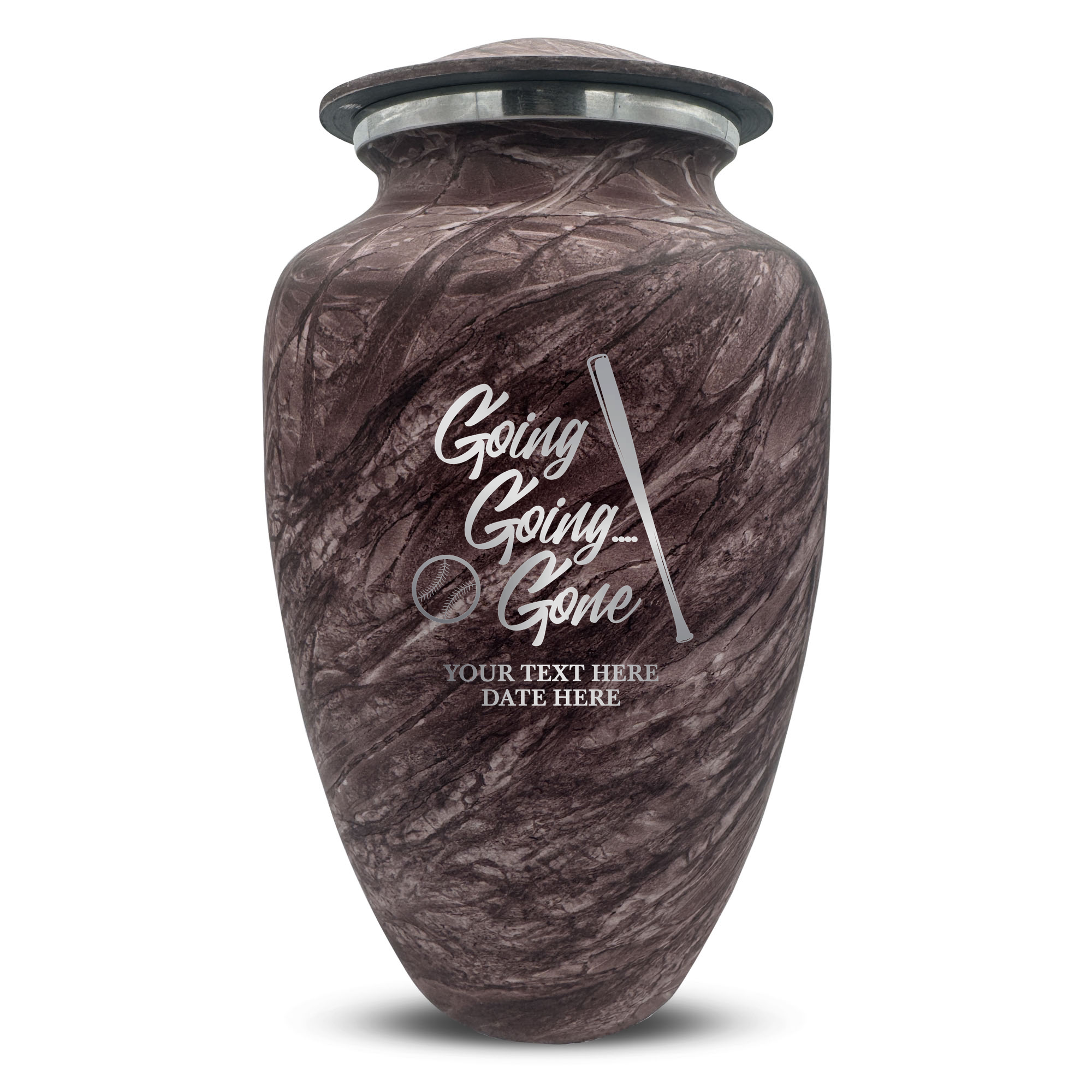 Custom Large Cremation Urn for Human Ashes - Soft Whisper Collection - Funny Baseball Design - Distressed Finish - 200 Cubic Inch