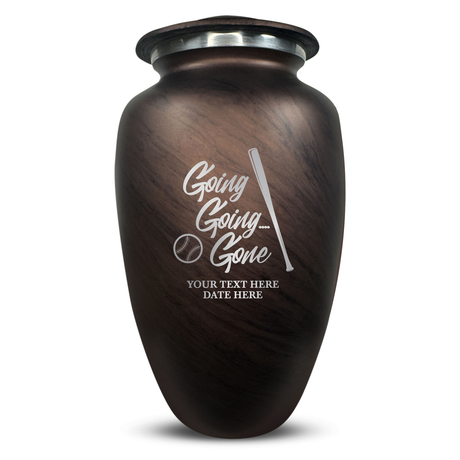 Custom Human Urns - Soft Whisper Collection - Funny Baseball Design - Distressed Finish - 200 Cubic Inch