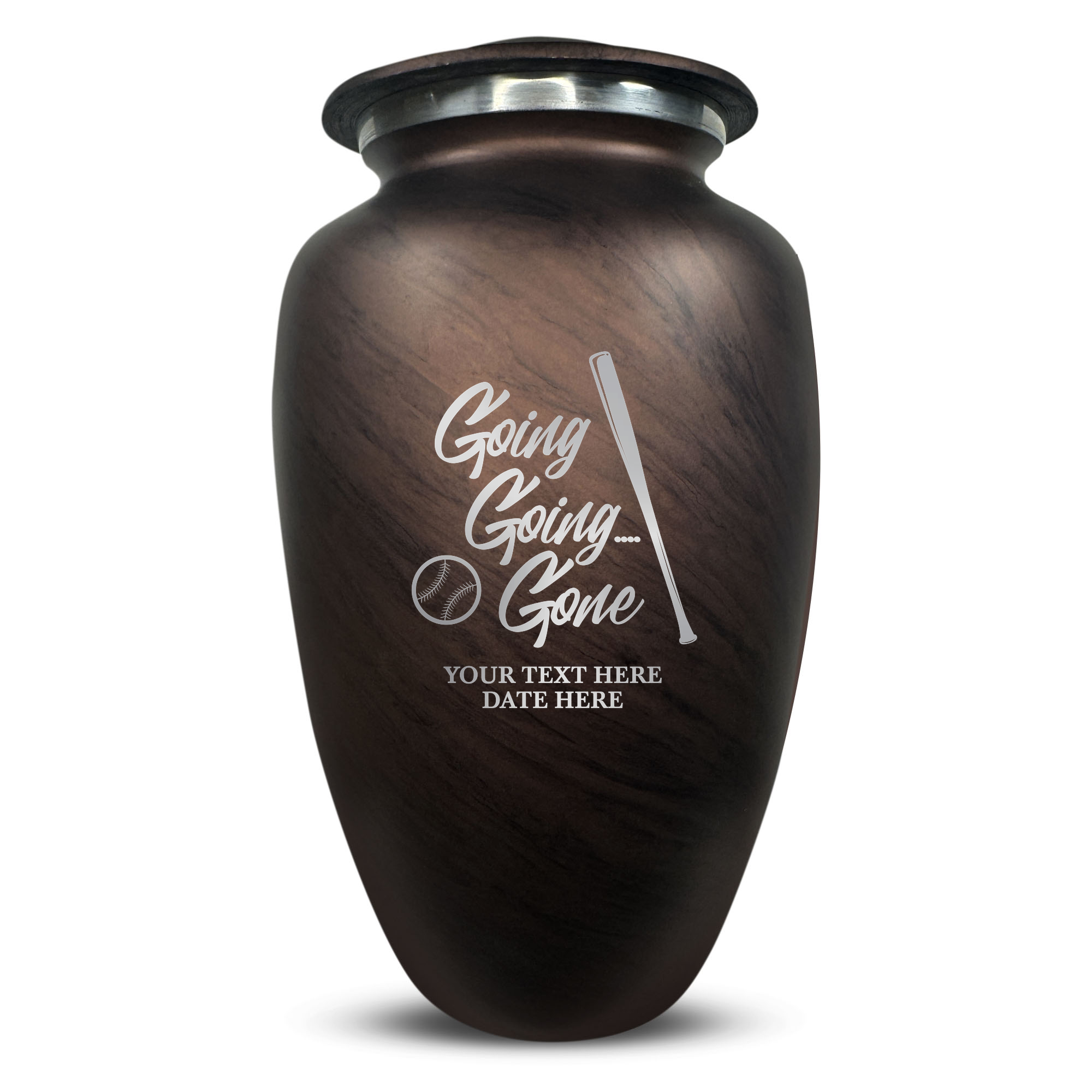 Custom Large Cremation Urn for Human Ashes - Soft Whisper Collection - Funny Baseball Design - Distressed Finish - 200 Cubic Inch