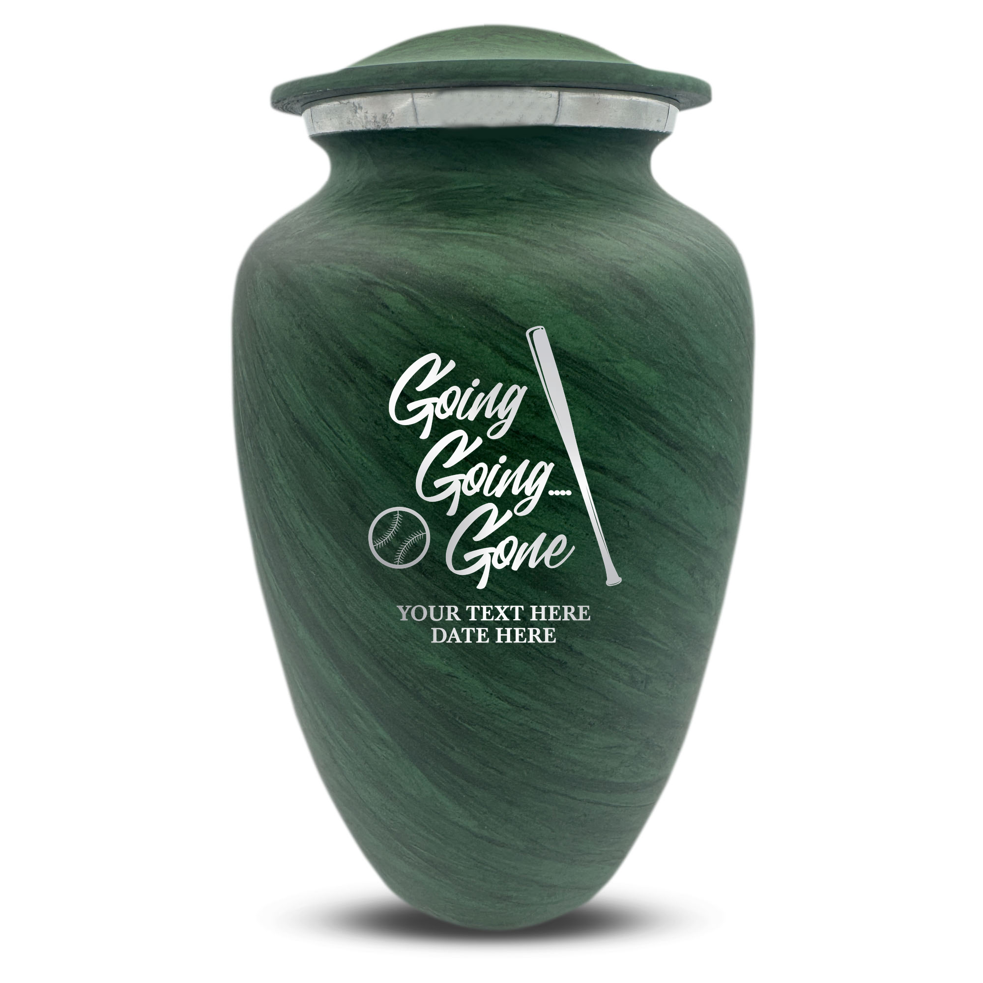 Custom Large Cremation Urn for Human Ashes - Soft Whisper Collection - Funny Baseball Design - Distressed Finish - 200 Cubic Inch