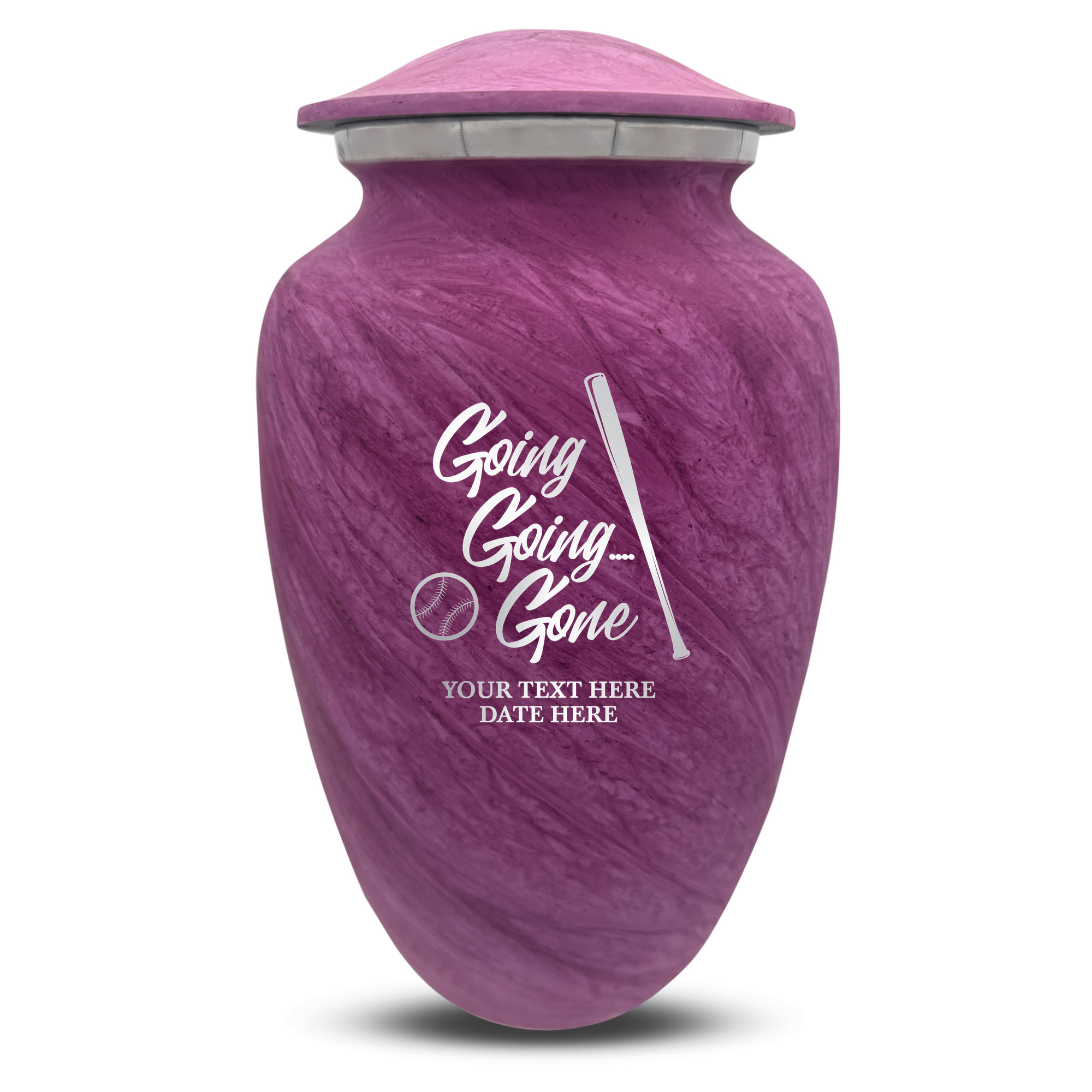 Custom Large Cremation Urn for Human Ashes - Soft Whisper Collection - Funny Baseball Design - Distressed Finish - 200 Cubic Inch