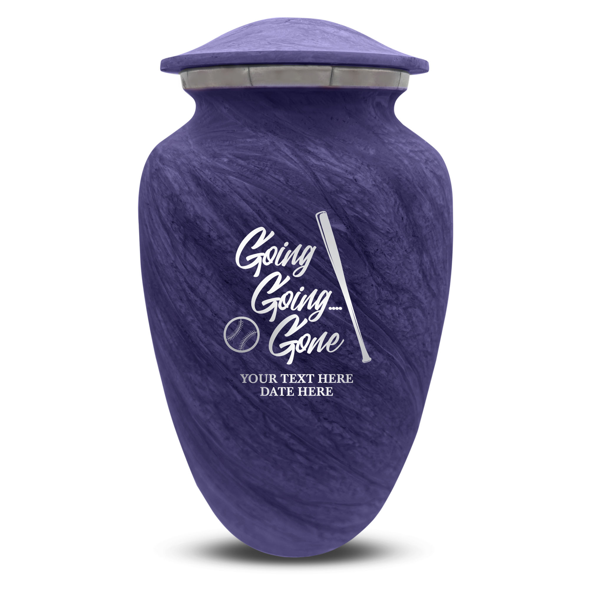 Custom Large Cremation Urn for Human Ashes - Soft Whisper Collection - Funny Baseball Design - Distressed Finish - 200 Cubic Inch