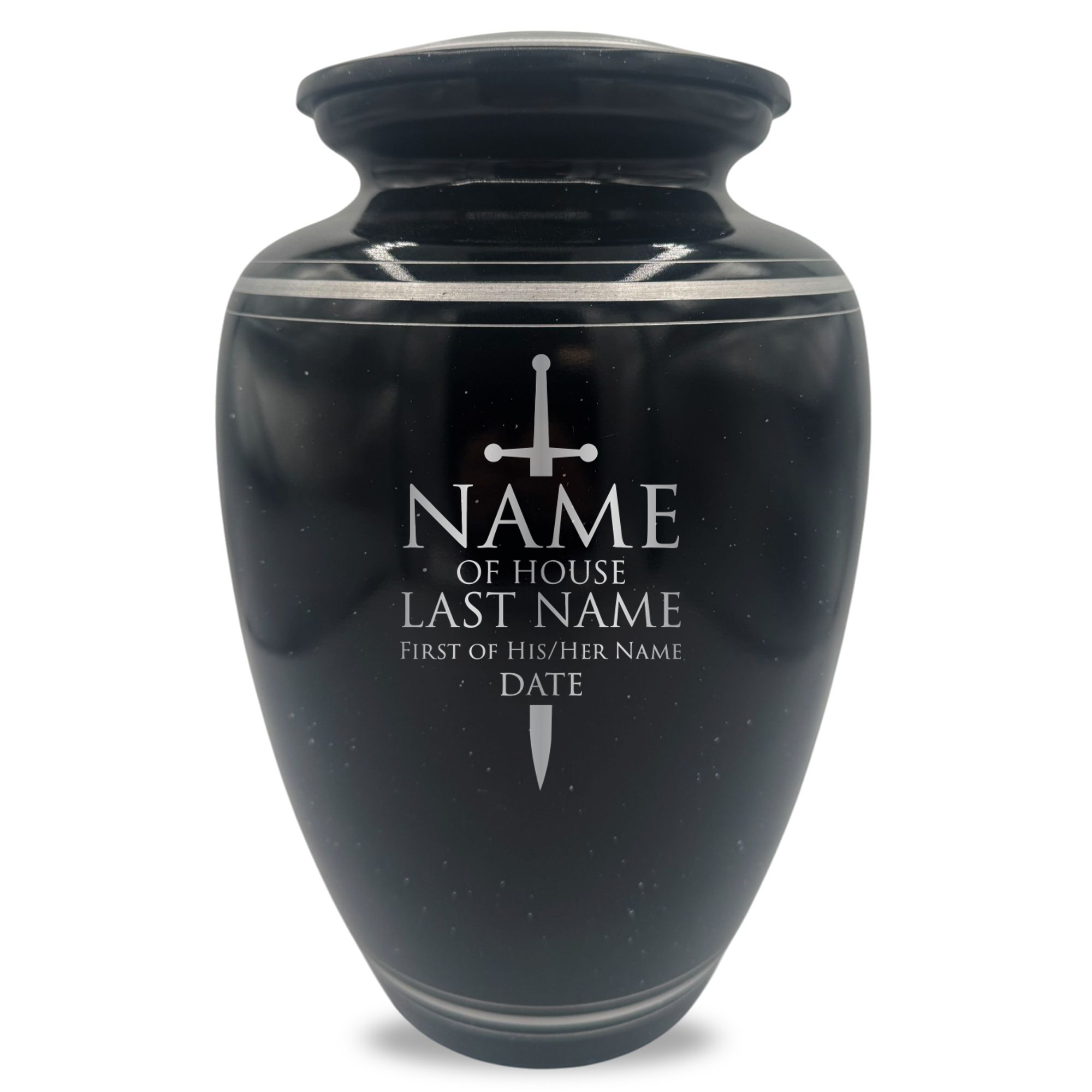 Extra Large Human Cremation Urn - 350 Cubic Inch - Black Spotted Finish with Silver Rim | Fantasy Memorial