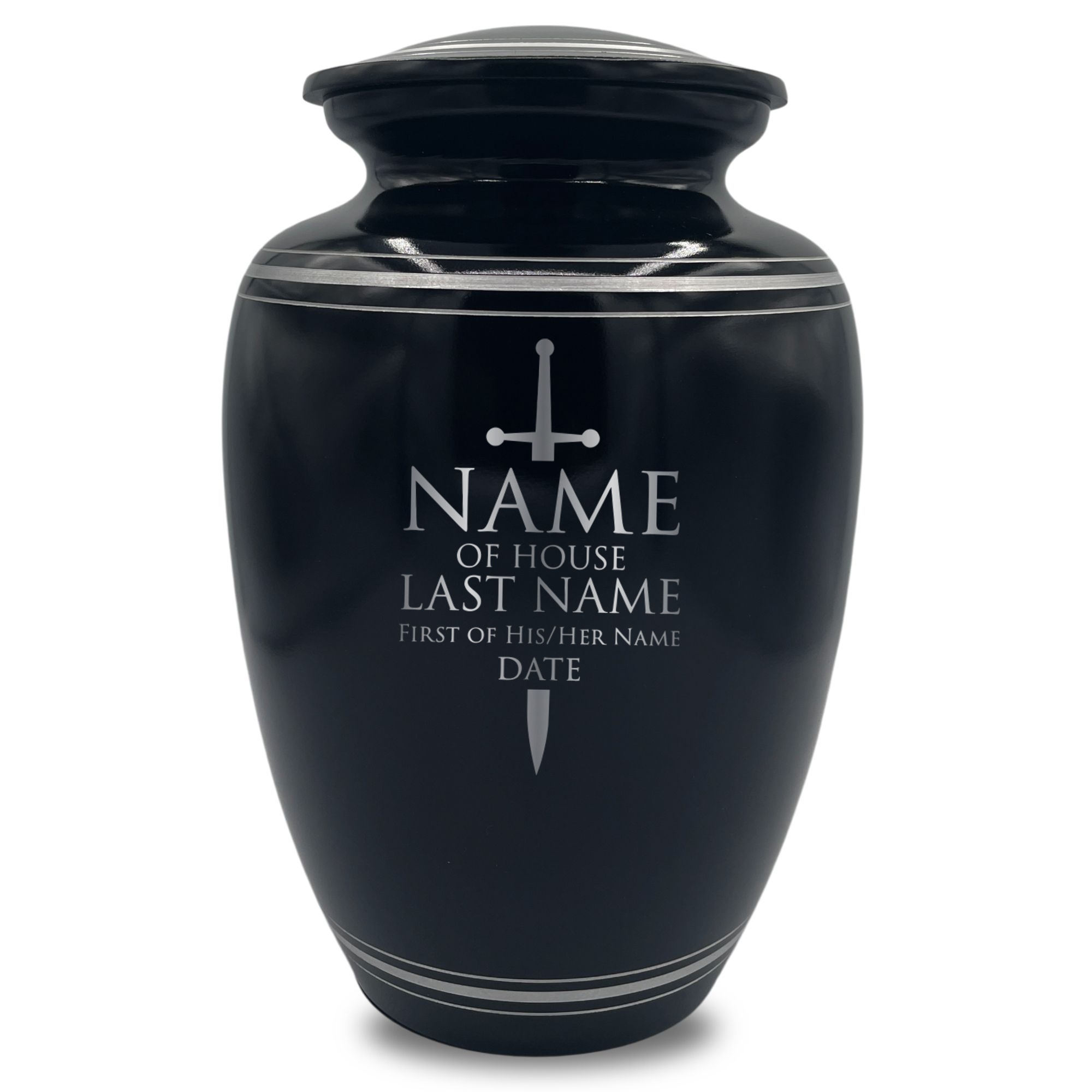 Human Cremation Urn - 350 Cubic Inch Capacity - Black with Silver Rim | Fantasy Memorial