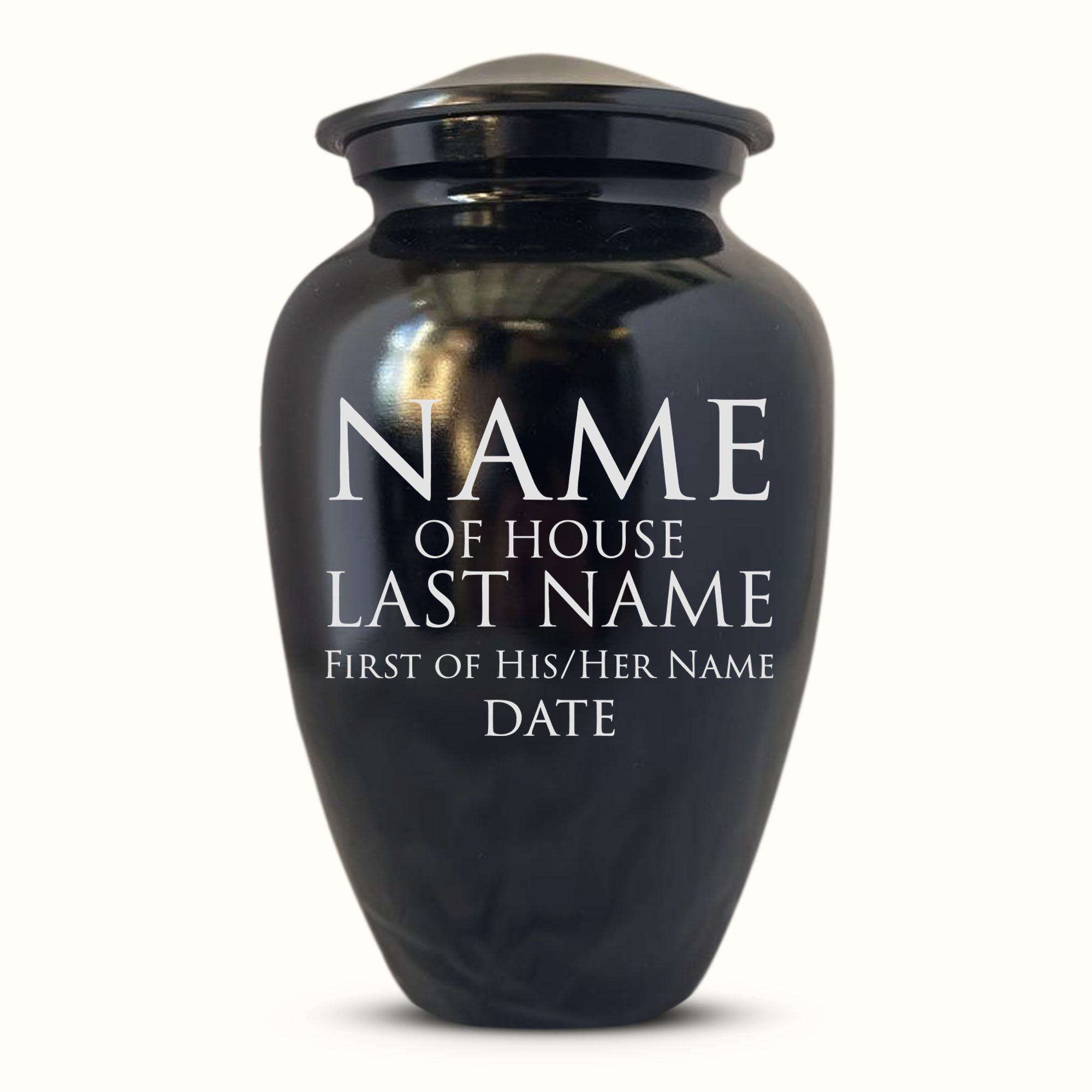 Polished Black Aluminum Human Cremation Urn - 200 Cubic Inch | Fantasy Memorial