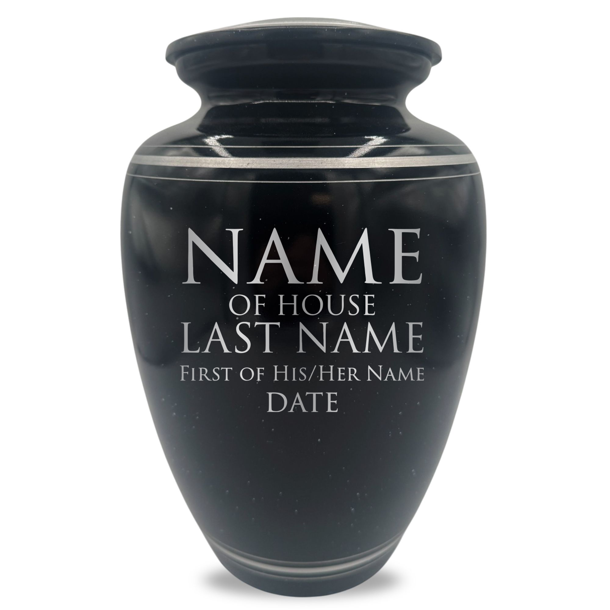 Extra Large Human Cremation Urn - 350 Cubic Inch - Black Spotted Finish with Silver Rim | Fantasy Memorial