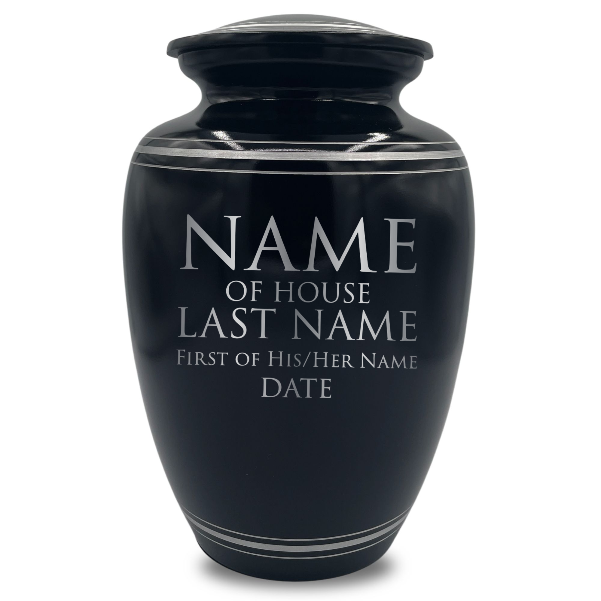Human Cremation Urn - 350 Cubic Inch Capacity - Black with Silver Rim | Fantasy Memorial