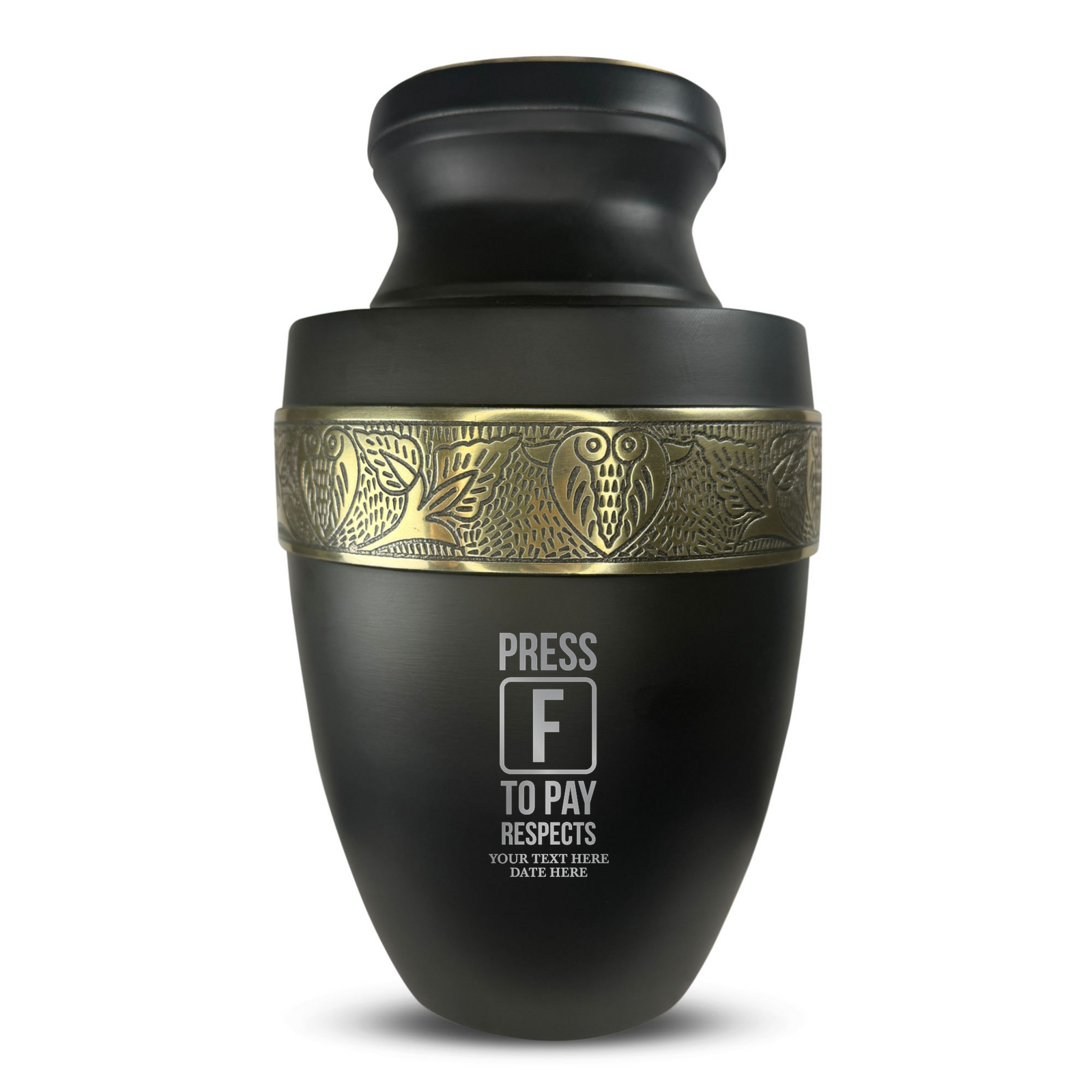 Custom Aluminum Human Urn - Funny Gaming Design - Elite Collection with Gold Inlay - 200 Cubic Inch