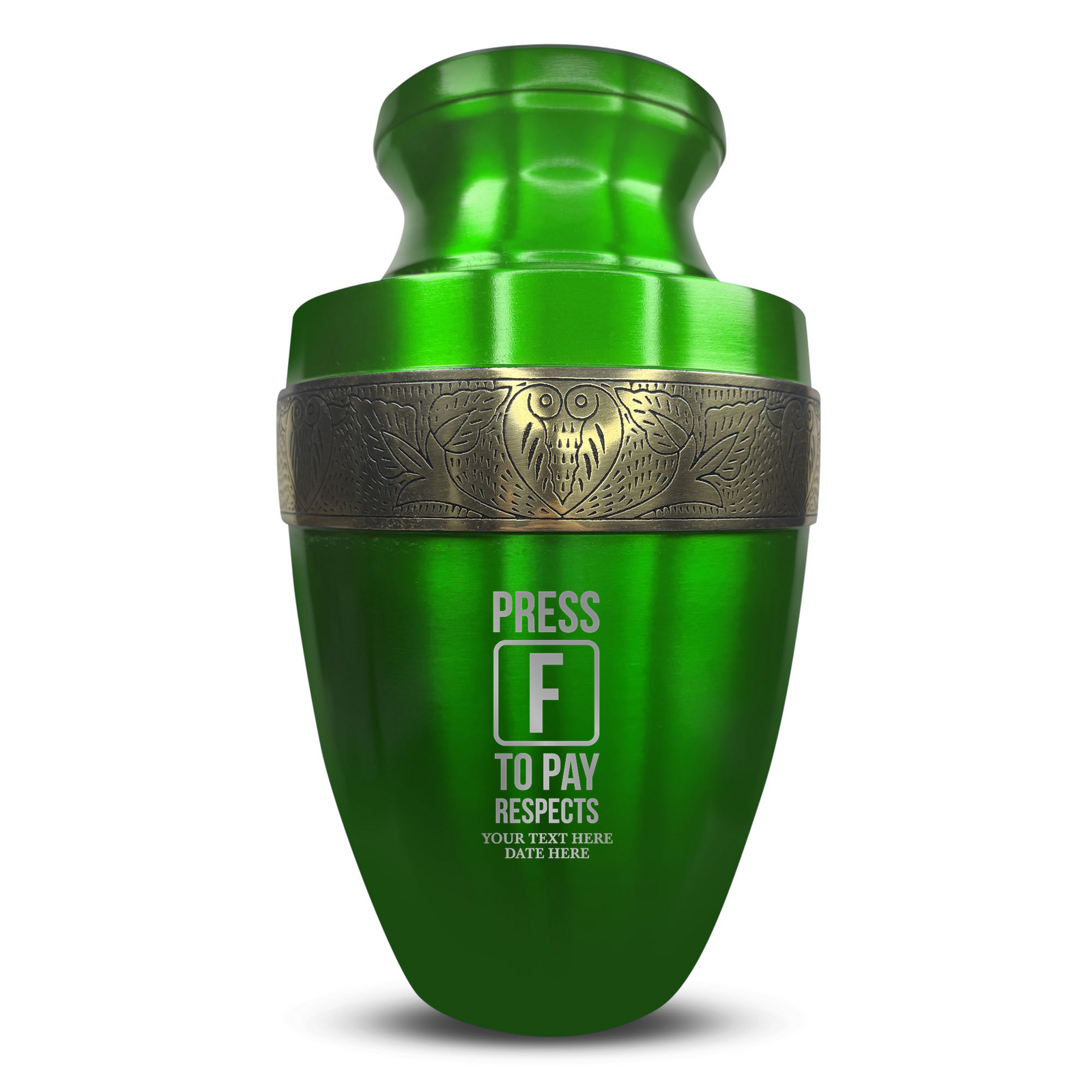 Custom Aluminum Human Urn - Funny Gaming Design - Elite Collection with Gold Inlay - 200 Cubic Inch