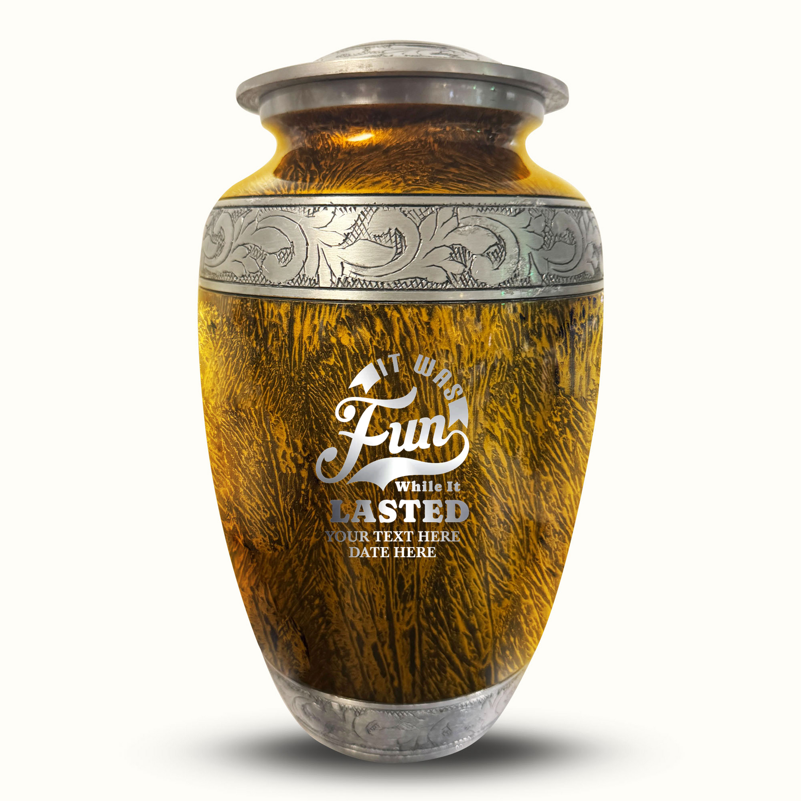 Custom Aluminum Human Urn - Elevate Collection - Dark Humor Design - Distressed Finish - 200 Cubic Inch