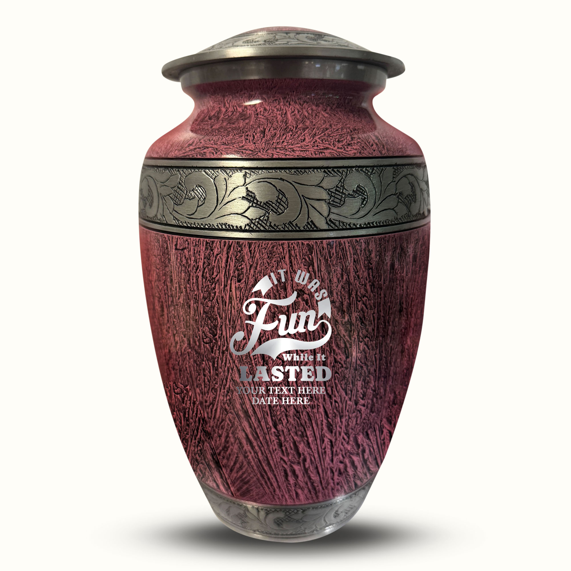 Custom Large Cremation Urn for Human Ashes - Elevate Collection - Dark Humor Design - Distressed Finish - 200 Cubic Inch