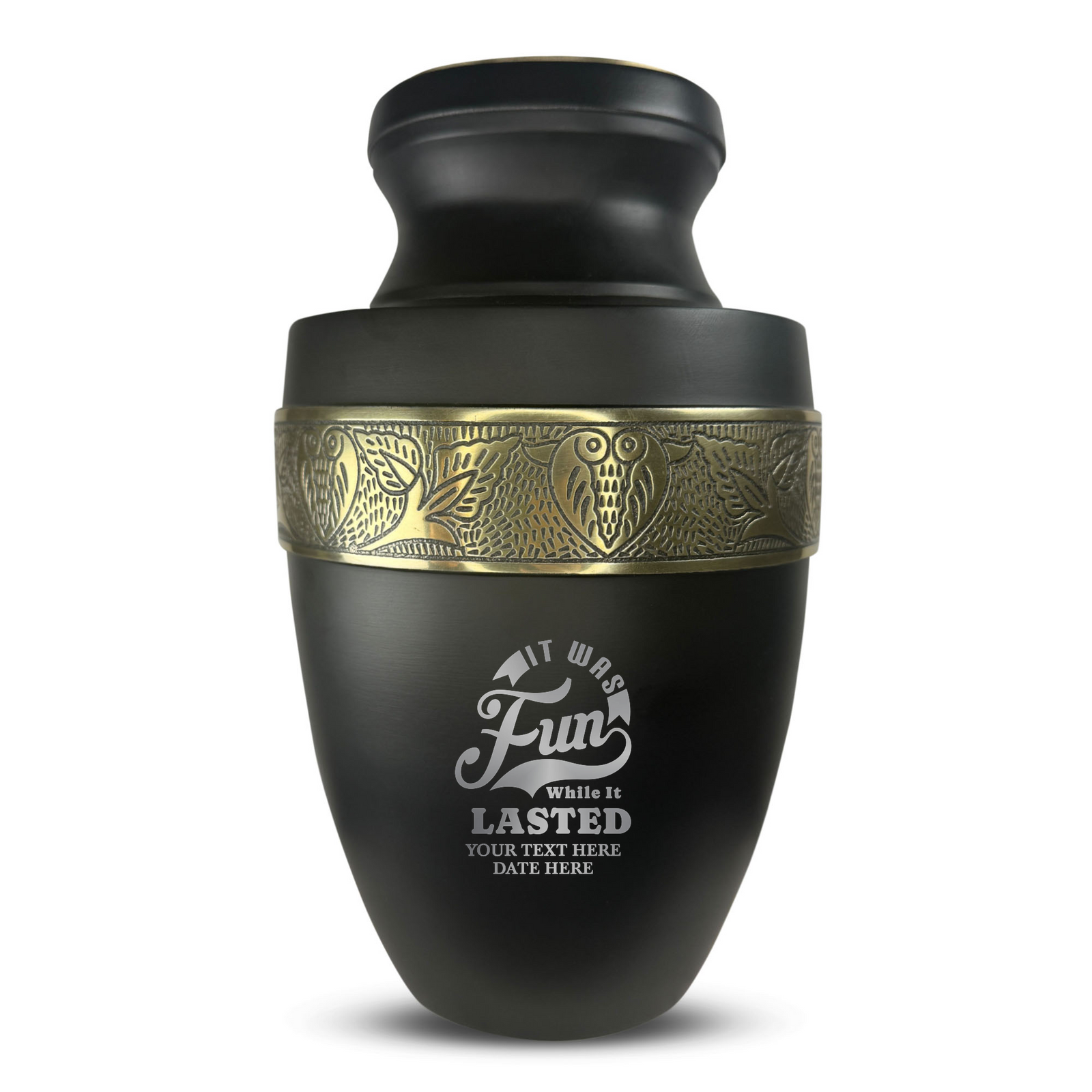 Custom Aluminum Human Urn - Dark Humor Design - Elite Collection with Gold Inlay - 200 Cubic Inch