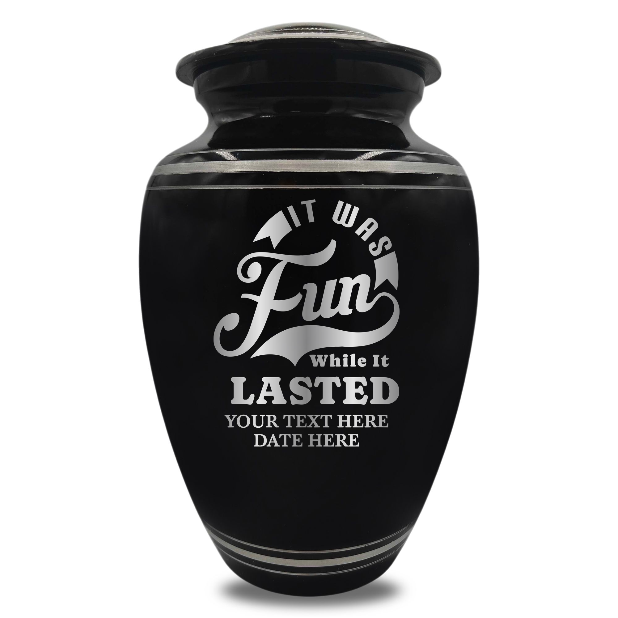 Polished Aluminum with Silver Rim Human Cremation Urn - 200 Cubic Inch | Dark Humor