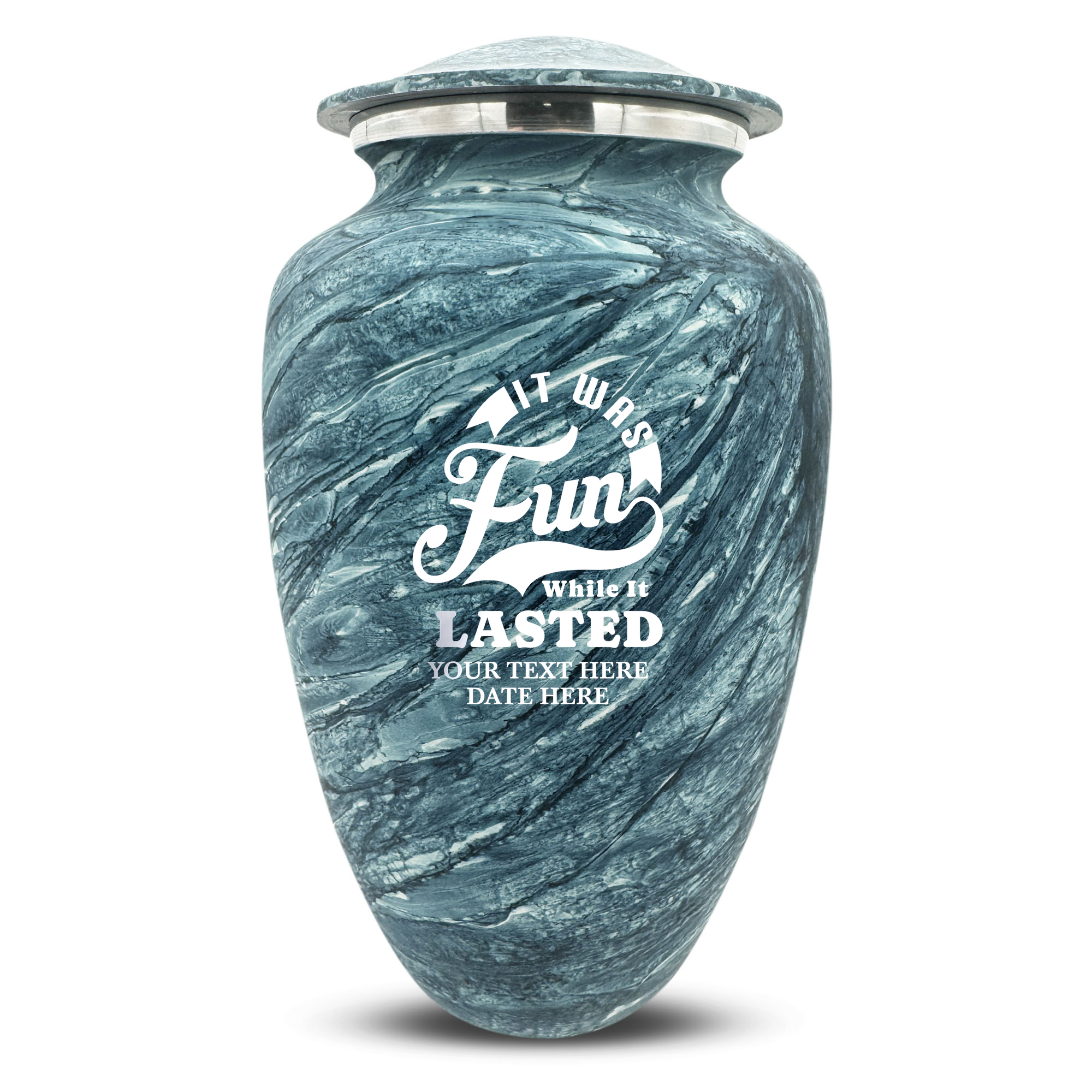 Custom Large Cremation Urn for Human Ashes - Soft Whisper Collection - Dark Humor Design - Distressed Finish - 200 Cubic Inch