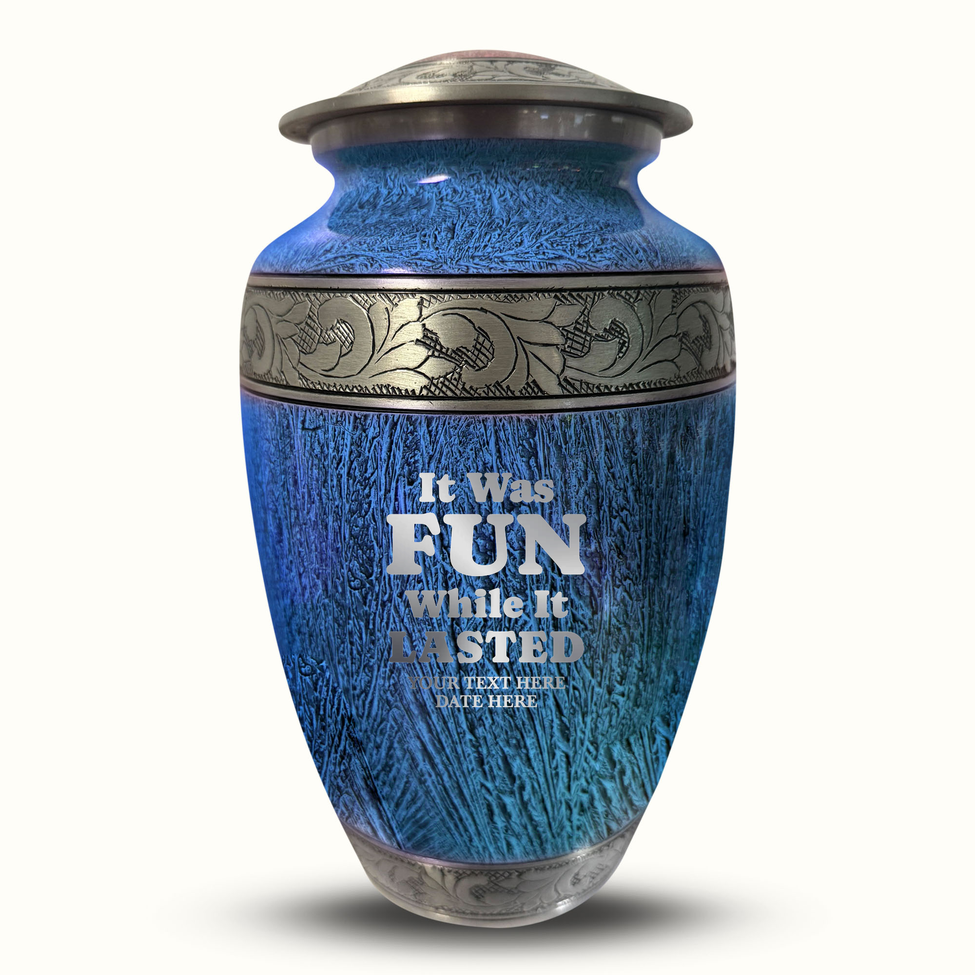 Custom Large Cremation Urn for Human Ashes - Elevate Collection - Dark Humor Design - Distressed Finish - 200 Cubic Inch