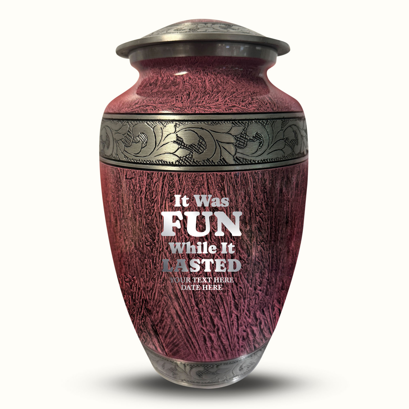Custom Aluminum Human Urn - Elevate Collection - Dark Humor Design - Distressed Finish - 200 Cubic Inch
