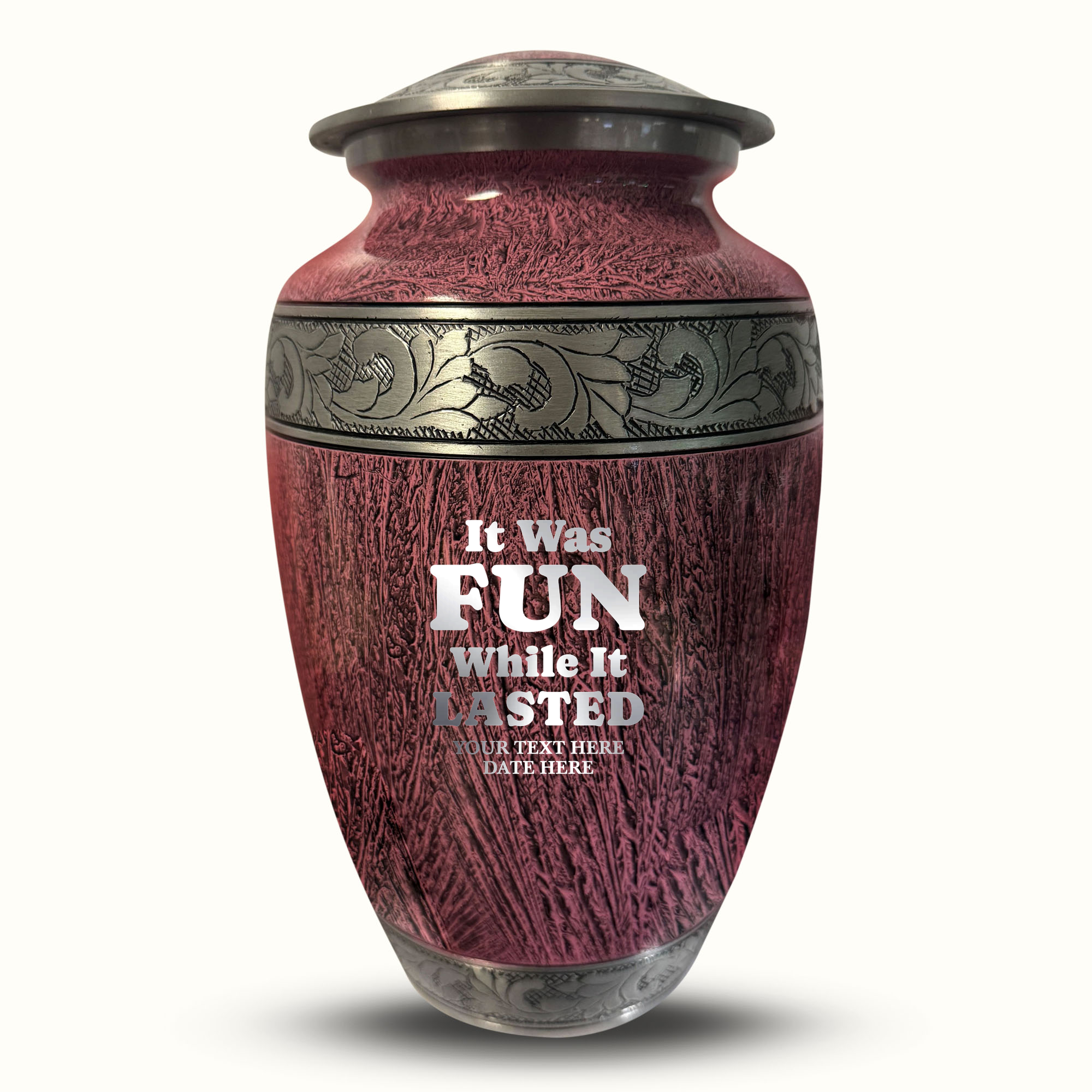 Custom Large Cremation Urn for Human Ashes - Elevate Collection - Dark Humor Design - Distressed Finish - 200 Cubic Inch