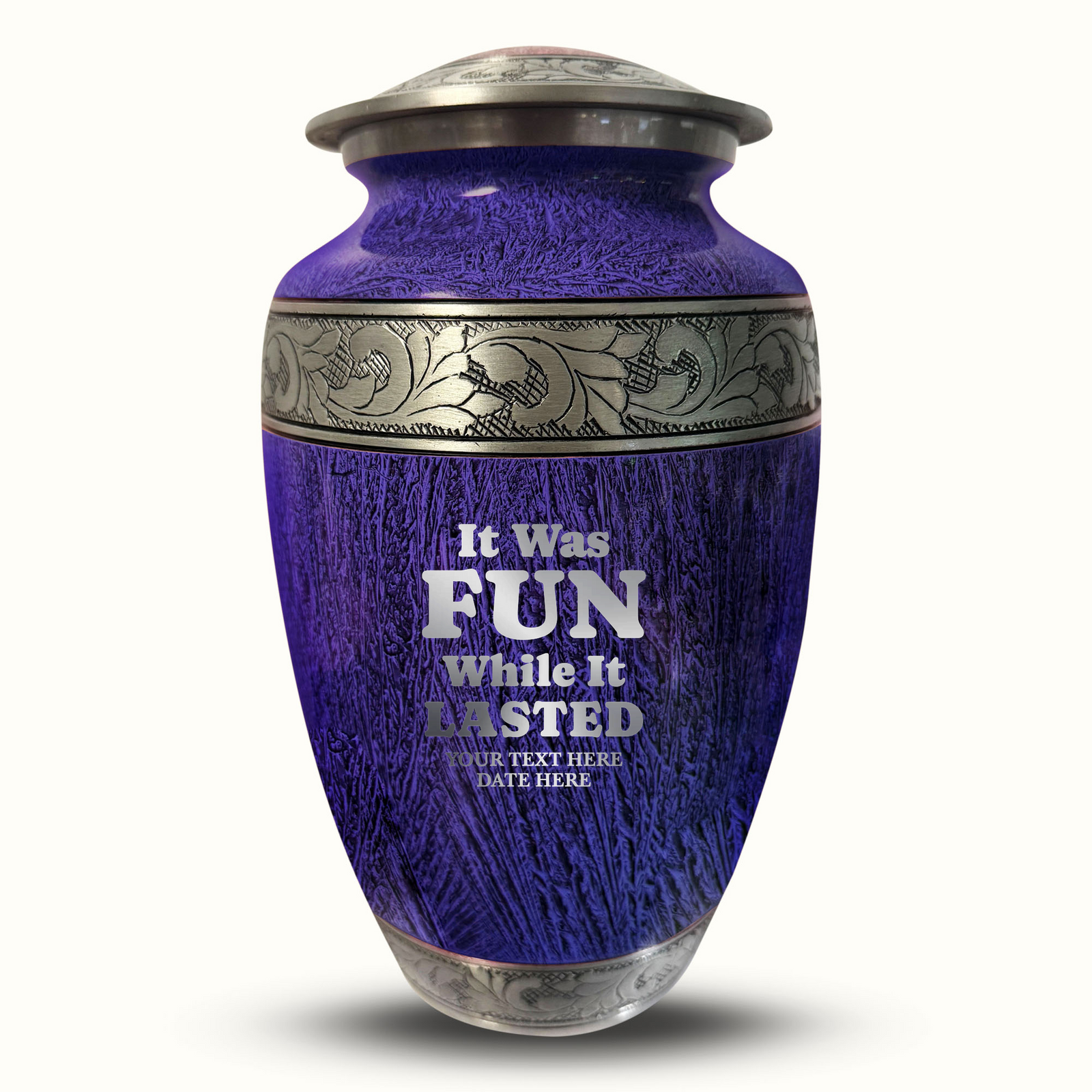 Custom Aluminum Human Urn - Elevate Collection - Dark Humor Design - Distressed Finish - 200 Cubic Inch