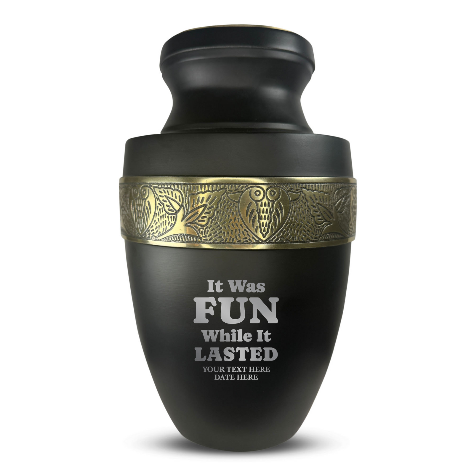 Custom Aluminum Human Urn - Dark Humor Design - Elite Collection with Gold Inlay - 200 Cubic Inch