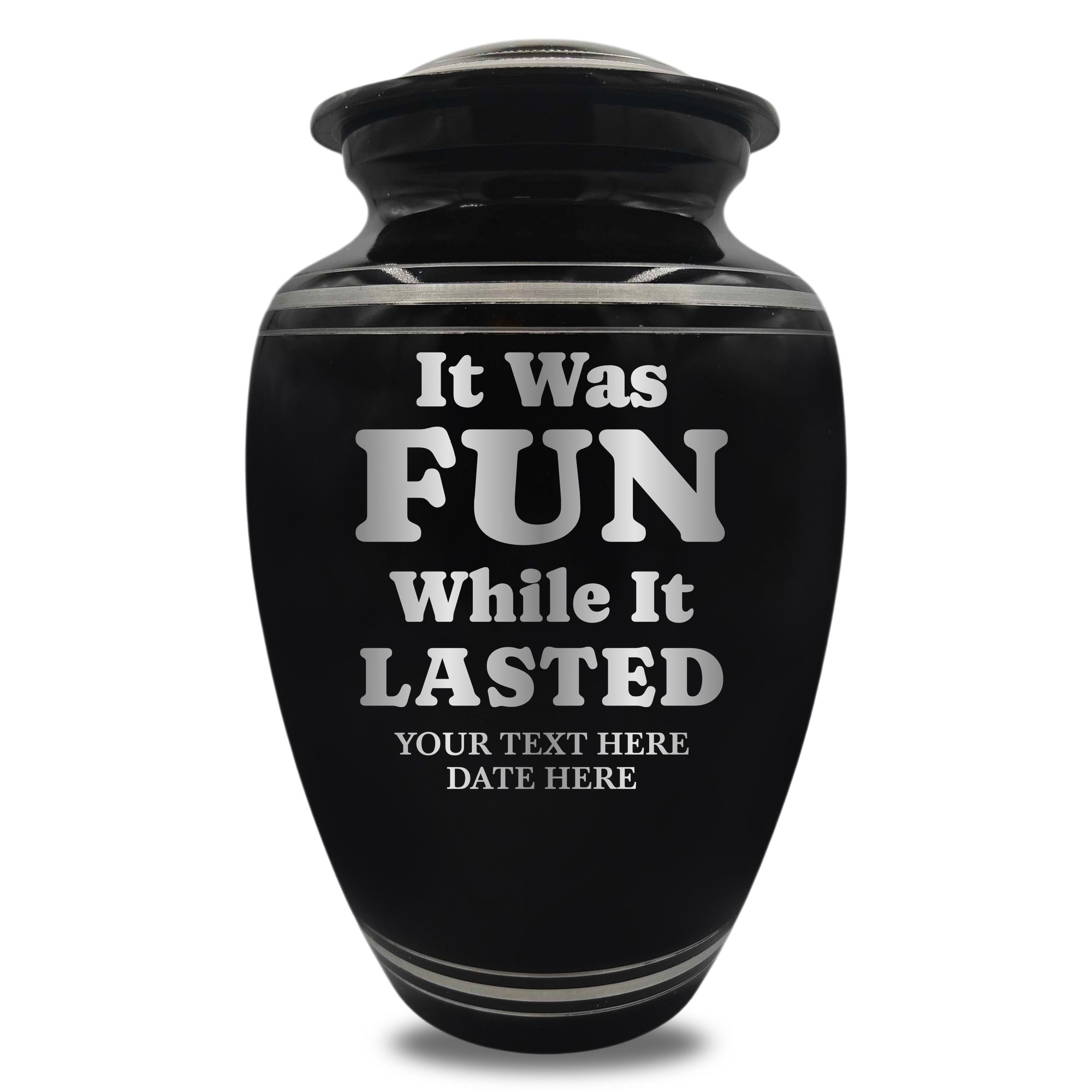 Polished Aluminum with Silver Rim Human Cremation Urn - 200 Cubic Inch | Afterlife Humor