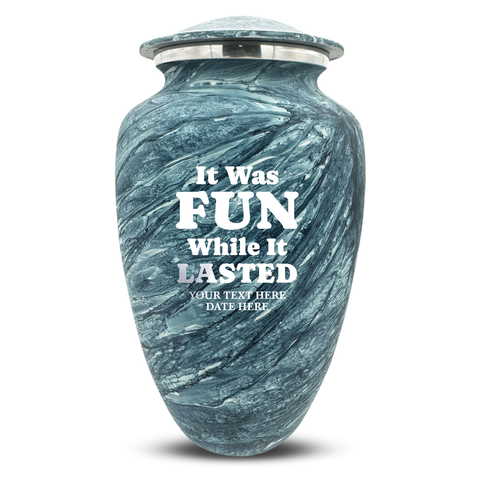 Custom Large Cremation Urn for Human Ashes - Soft Whisper Collection - Dark Humor Design - Distressed Finish - 200 Cubic Inch