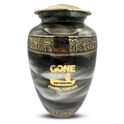 Custom Aluminum Human Urns - Suzesta Pearl White Memorial Urn - Funny Fishing Design - 200 Cubic Inch