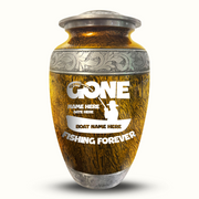 Custom Aluminum Human Urn - Elevate Collection - Funny Fishing Design - Distressed Finish - 200 Cubic Inch