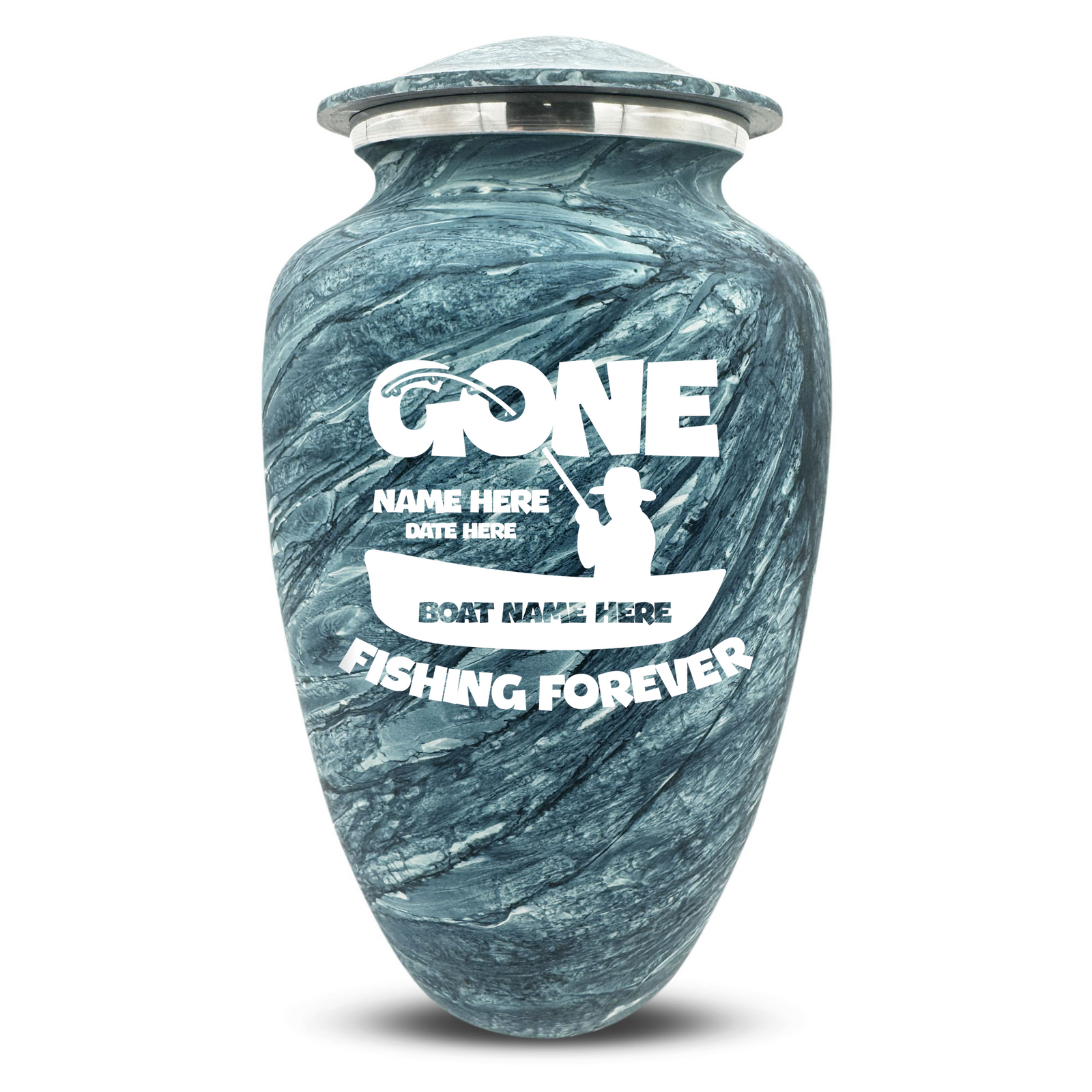 Custom Human Urns - Soft Whisper Collection - Funny Fishing Design - Distressed Finish - 200 Cubic Inch