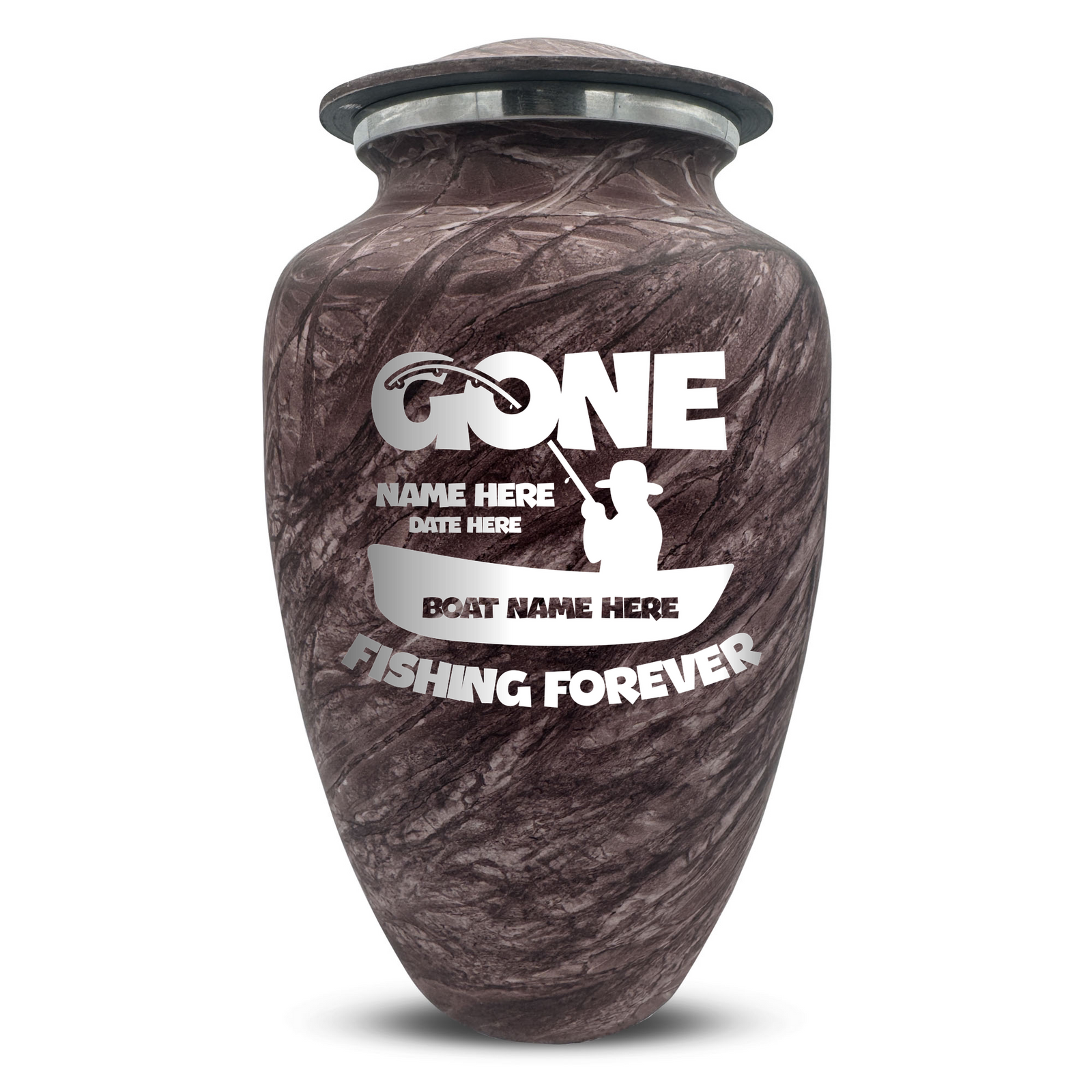 Custom Human Urns - Soft Whisper Collection - Funny Fishing Design - Distressed Finish - 200 Cubic Inch