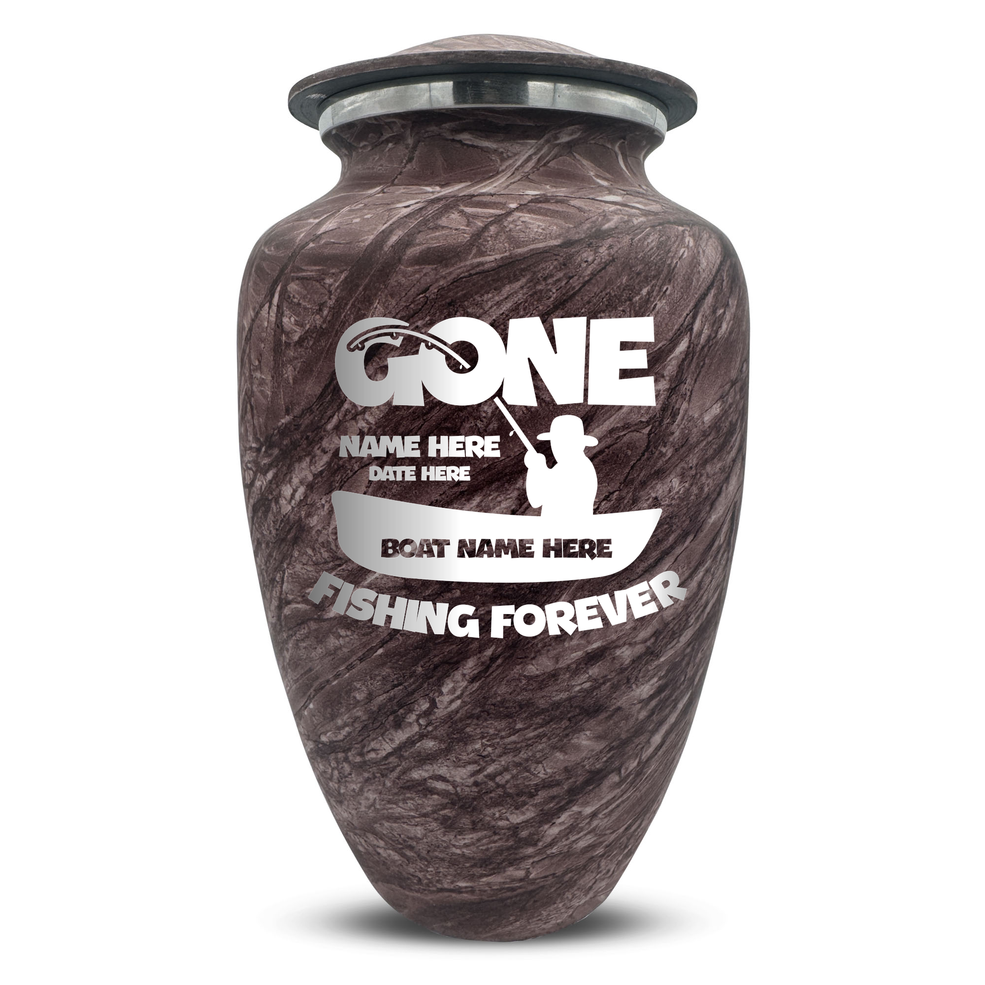 Custom Human Urns - Soft Whisper Collection - Funny Fishing Design - Distressed Finish - 200 Cubic Inch