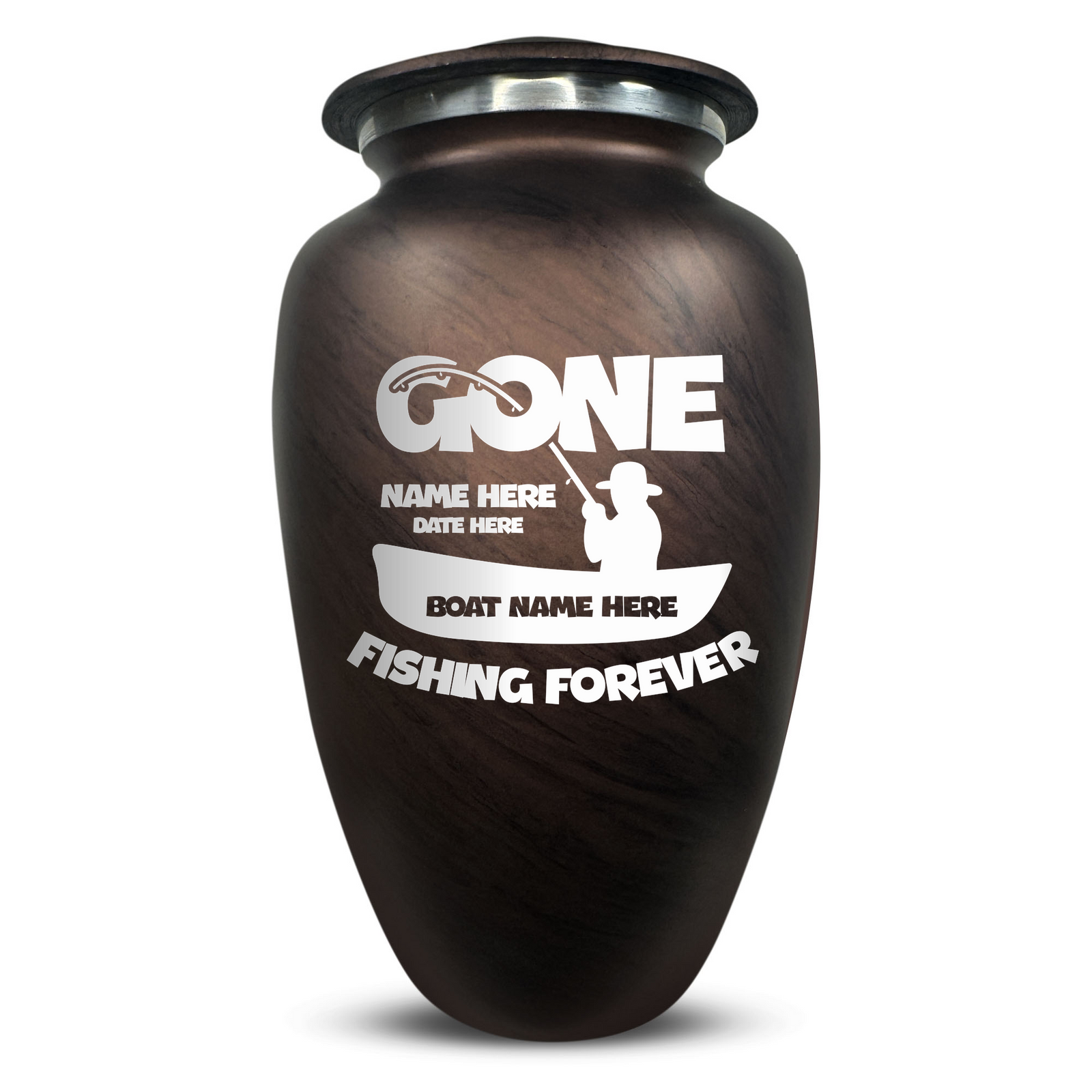 Custom Human Urns - Soft Whisper Collection - Funny Fishing Design - Distressed Finish - 200 Cubic Inch