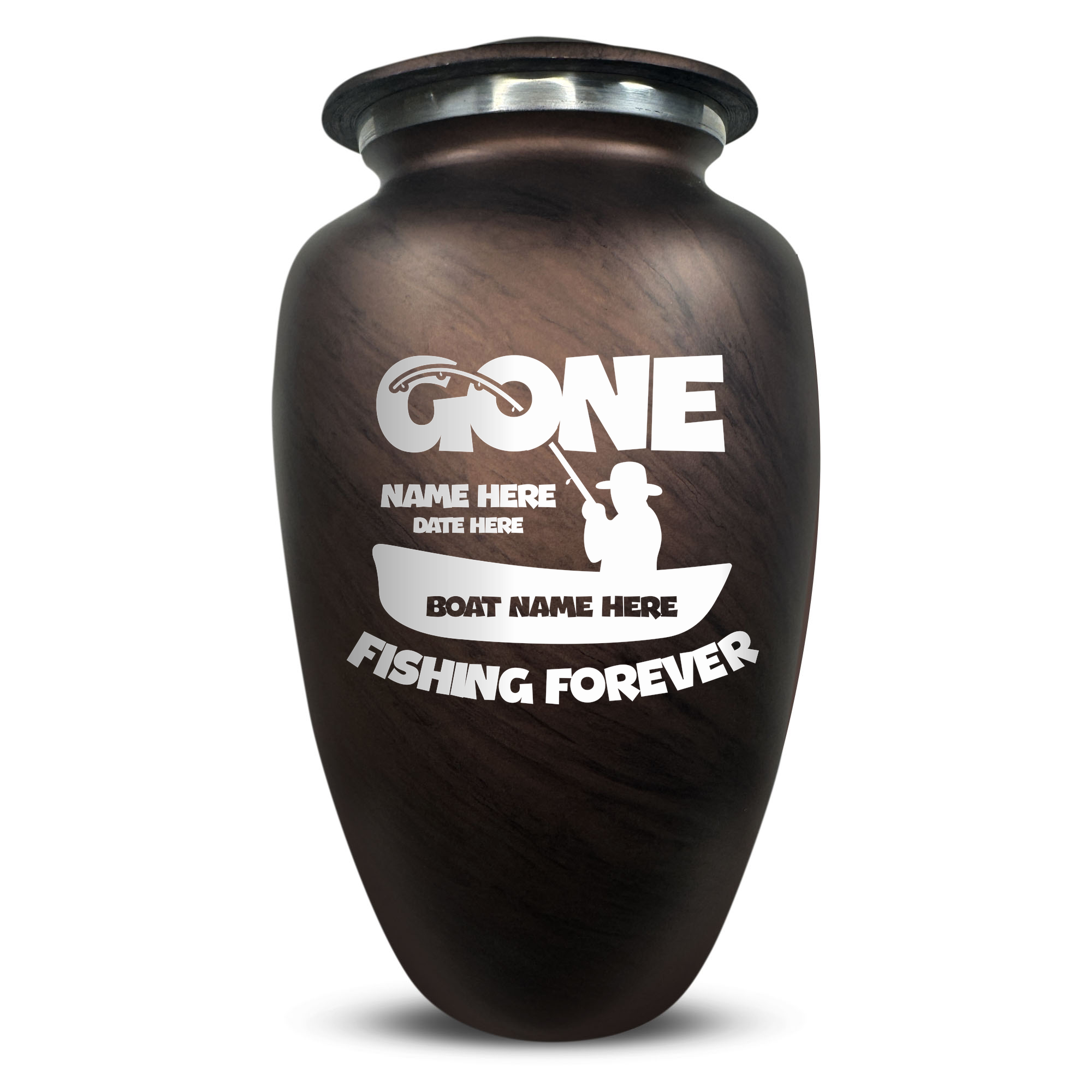 Custom Human Urns - Soft Whisper Collection - Funny Fishing Design - Distressed Finish - 200 Cubic Inch